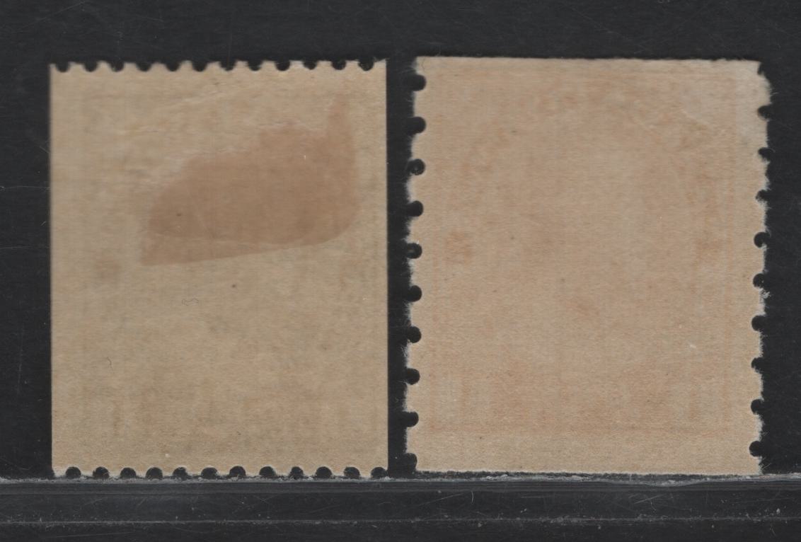 Lot 47 Canada (C) #126d, 131 1c Bright Orange Yellow - Deep Yellow Green , 1915-1924 Admiral Issue, 2 FOG Coil Singles, ABN-E Paper, Perf 8 Vertical & 12 Horiz, 1c Orange Yellow Is Die 1 Wet Printing & Retouched Frameline, Green Has A Retouched Frameline.