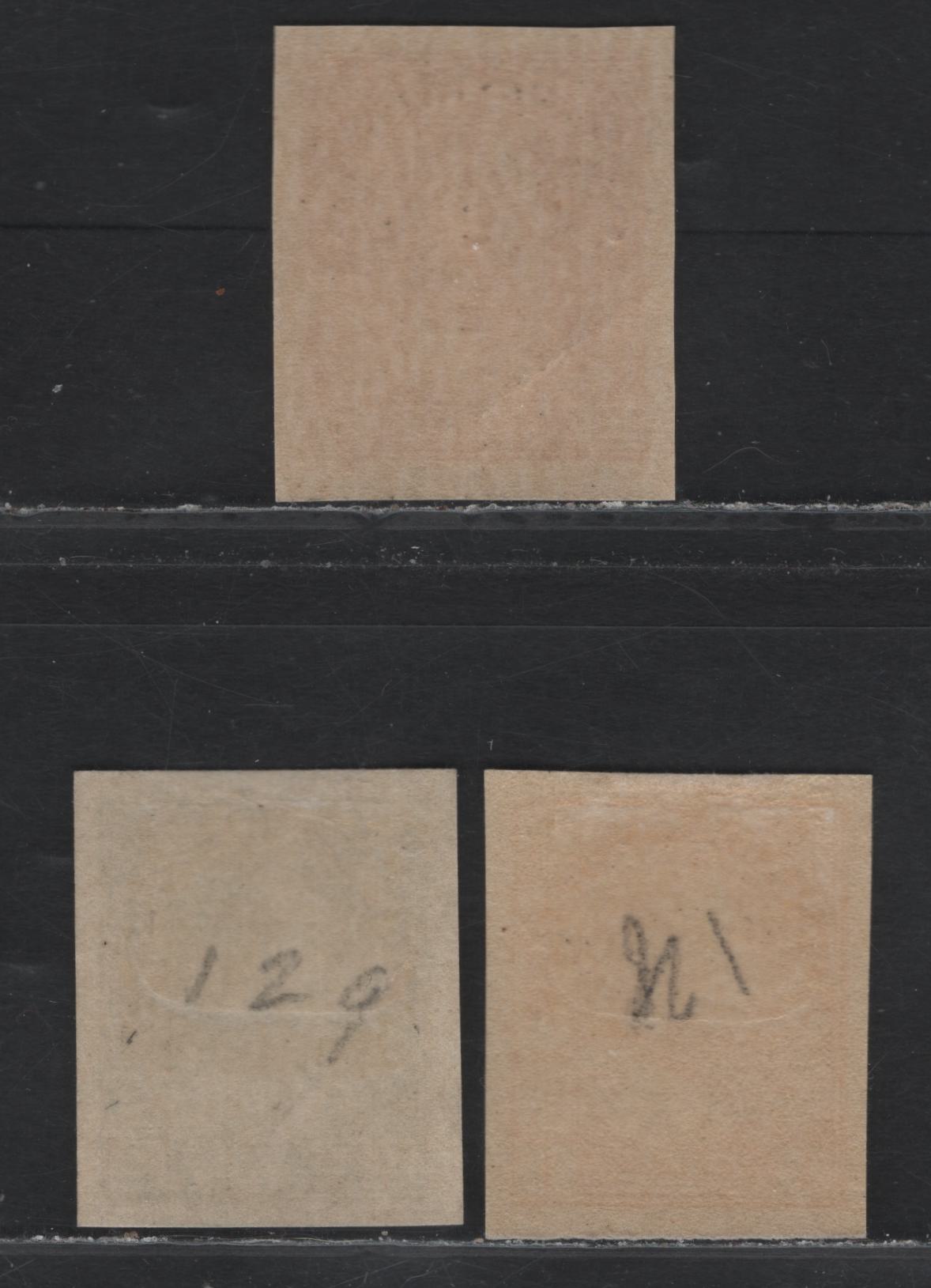 Lot 49 Canada (C) #136-138 1c - 3c Bright Orange Yellow - Carmine Red King George V, 1924 Admiral Imperforate Issue, 3 VFOG/NH Imperf Singles, ABN-E & ABN-M Papers, Very Slight Gum Wrinke On 3c, Which Is NH