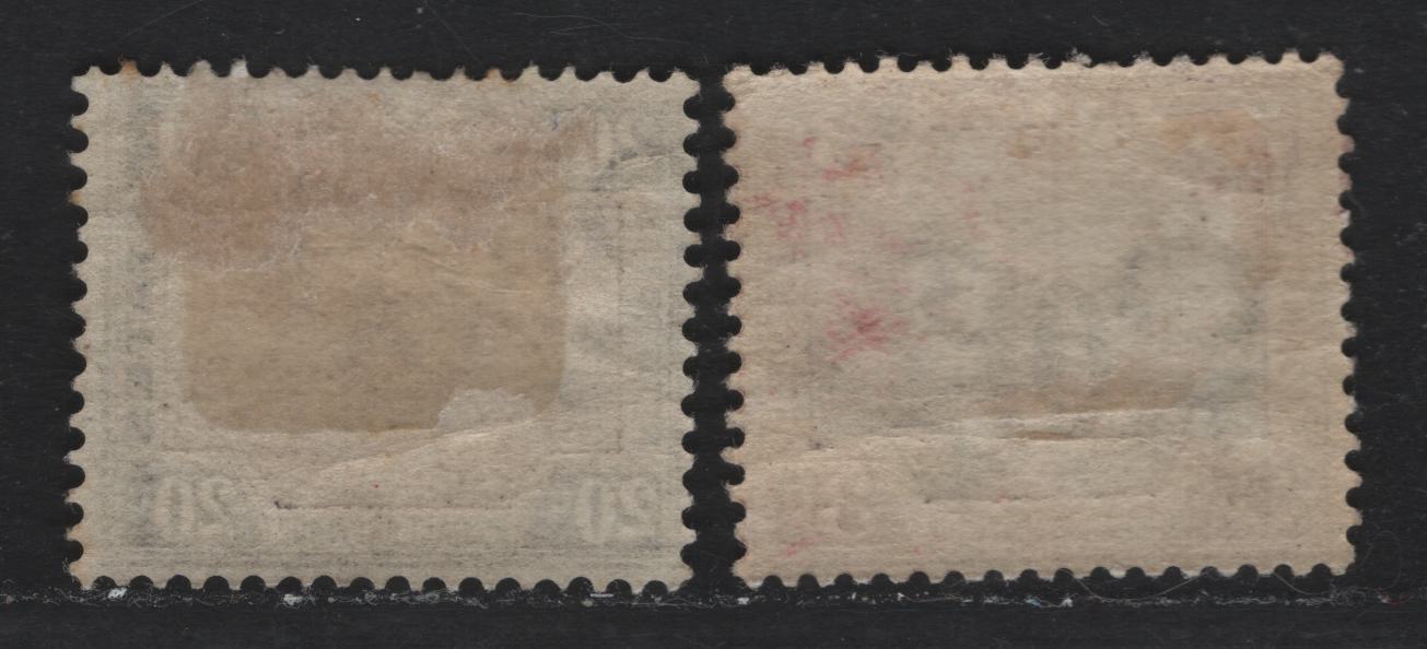 Lot 101 Federated Malaya States (C) SG#16, 21 3c - 20c Black & Brown - Mauve & Black , 1900-1901 Tiger Keyplates, 2 F/VFOG Singles, Crown Ca Wmk, Plate 1 Printings, Showing Two Upper Lines Of Background Shading Opposite 'S' of States, Separated.