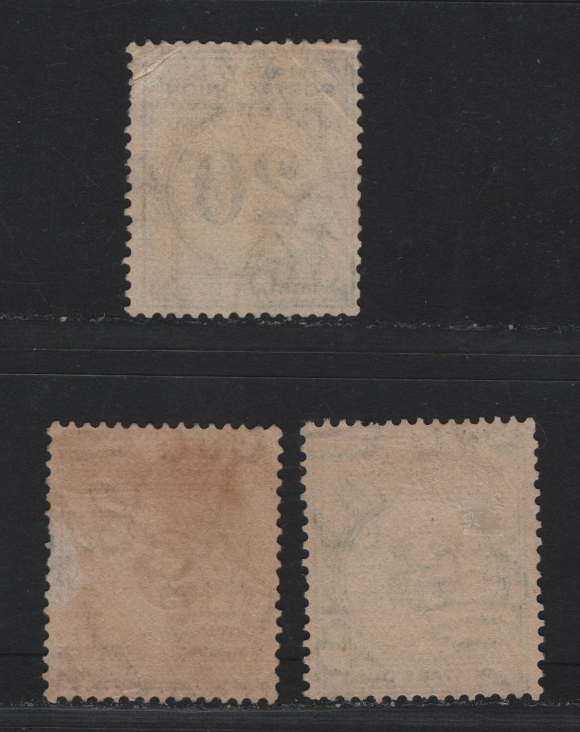 Lot 129 Malayan Postal Union (C) SG#D8, D11, D13 3c - 20c Green - Blue , 1945-1949 Postage Dues, 3 Fine Used Singles, Perf 15x14, Script CA Wmk, Small Wrinkle on 20c.