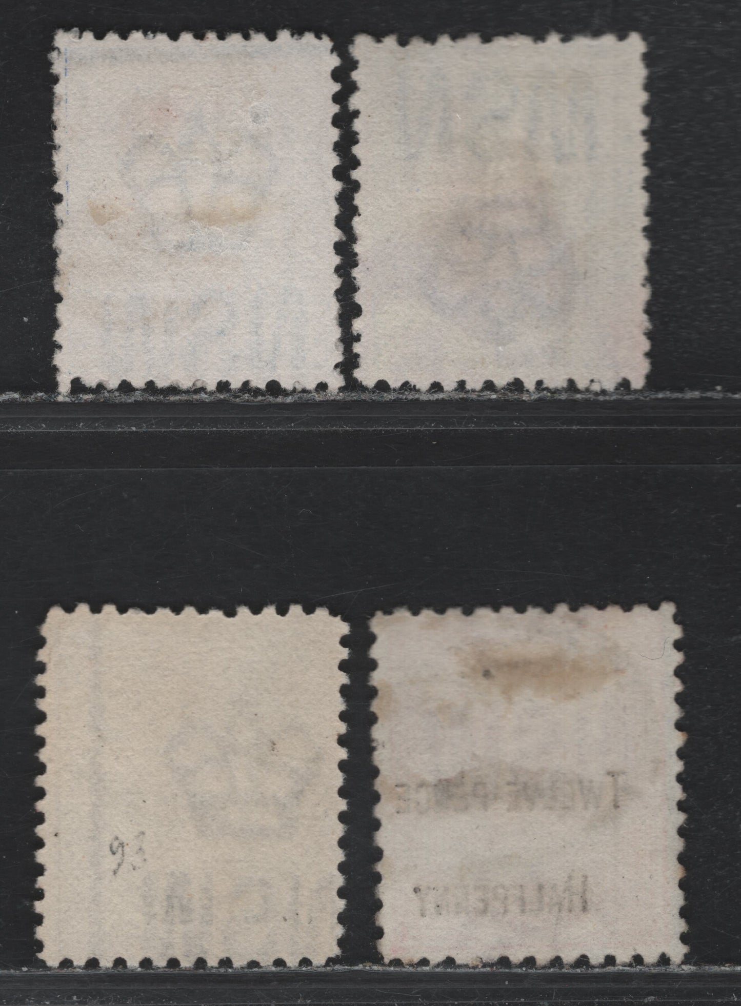 Lot 25 Austalia - New South Wales (C) SG#265, 265c, 267c, 268b 2.5d-12.5d on 1/- Ultramarine - Red Allegorical Figure - Queen Victoria, 1890-1891 Allegory Of Australia & Surcharge Issues, 4 Fine & VF Used Singles Perf. 11 x 12, 12