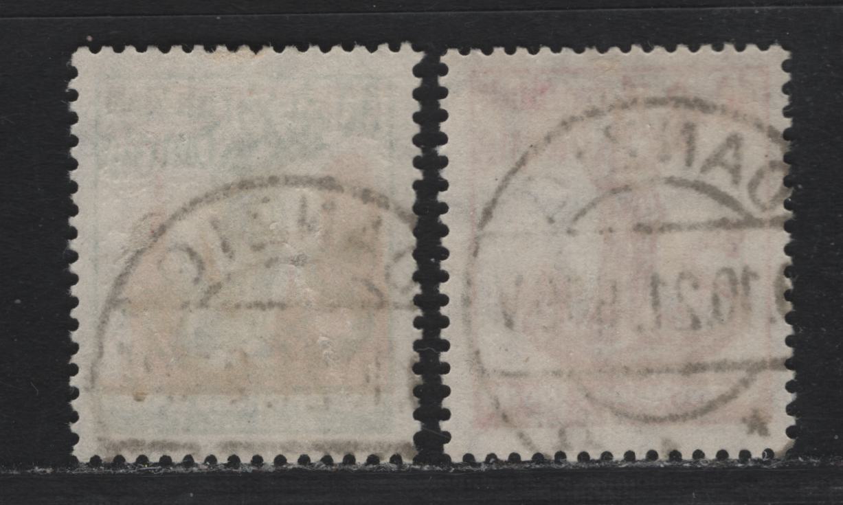 Lot 282 Danzig SC#B1-B2 (Michel# 90-91) 30pf+30pf - 60pf+60pf Green & Orange - Rose & Orange , 1921 Semi Postal Issue, 2 Fine/Very Fine Used Singles, Posted Cancels Dated October 20 or 30 1921 (Set Was Issued October 18th)
