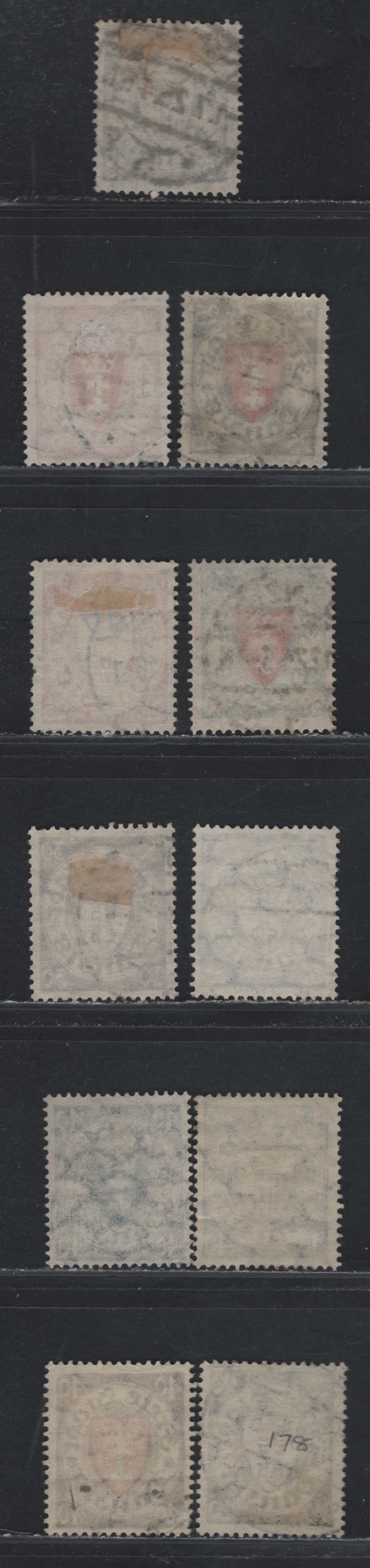 Lot 313 Danzig SC#175/186 (Michel #195b/248) 20pf-40pf Lilac Red & Vermilion Red - 40pf Dark Blue Arms, 1924-1937 Arms Definitive Issue, 11 Fine & VF Used Singles Including Better Michel Listed Shades, Pulled Perf on 25pf Lilac Red