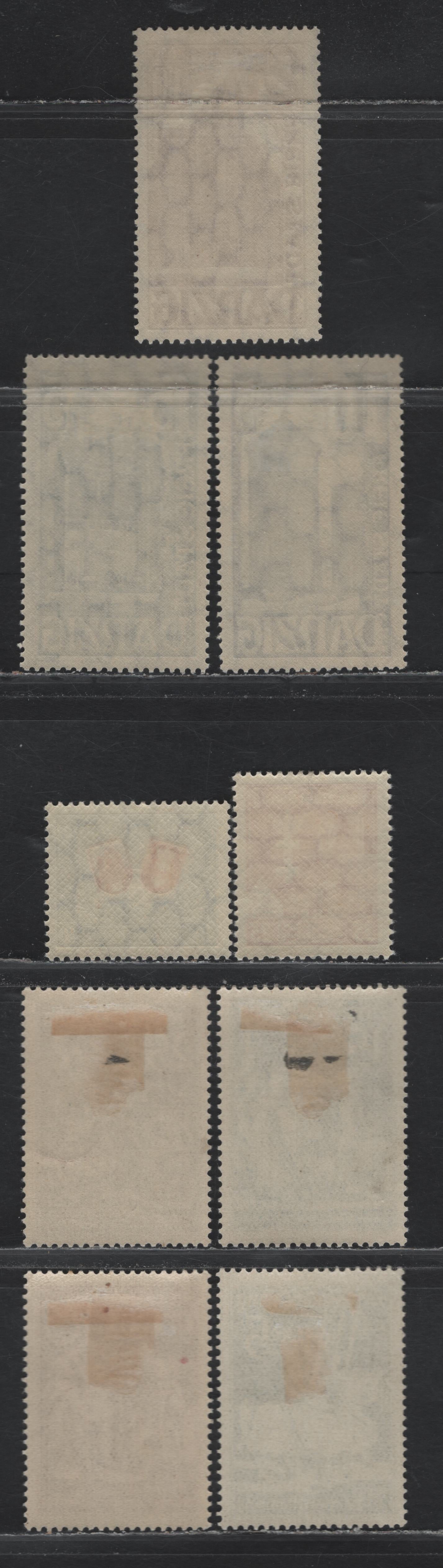 Lot 330 Danzig SC#234-237, B15-B17, B20a, B21 (Michel #262-264, 274x, 275, 302-305) 5pf - 40pf + 40pf Dark Green - Blue & Red Knights in Tournament - Arms Over Danzig, 1939 Stamp Day - 1937 Danzig Community At Magdaburg, 9 Fine & VFOG Singles