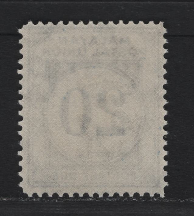 Lot 98 Malayan Postal Union (C) SG#D21 20c Blue , 1951-1963 Postage Dues, A VFNH Single, Perf 14