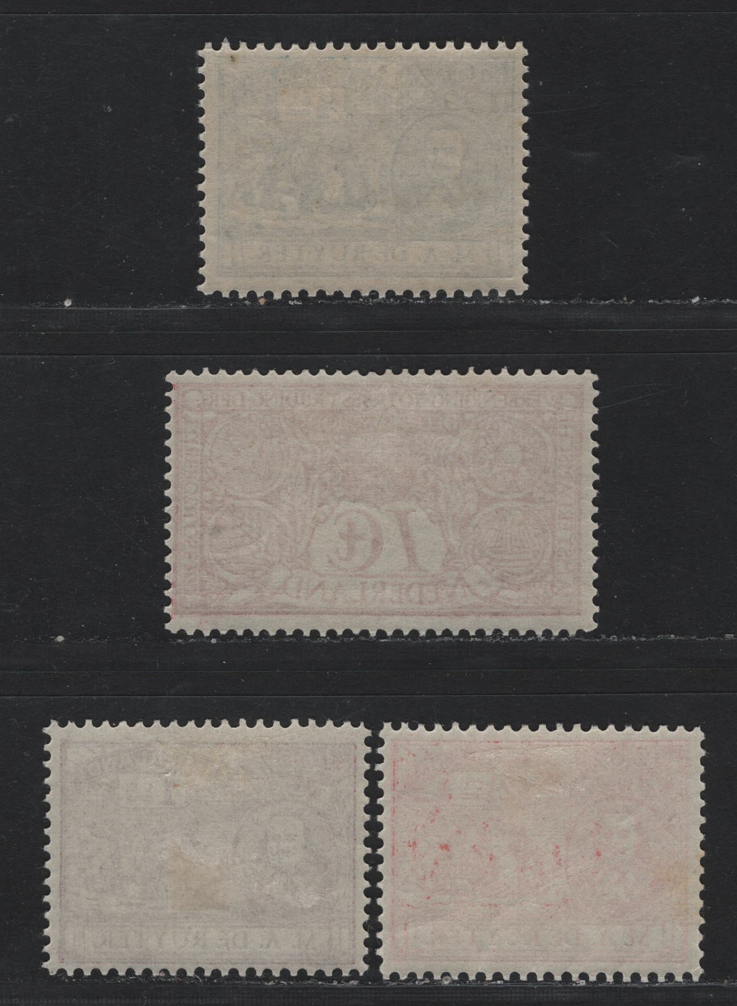 Lot 11 Netherlands SC#87-89, Ba 1/2c - 2.5c Blue - Vermillion , 1906-1907 Semi Postal - De Ruyler Issues, 4 F/VFOG Singles