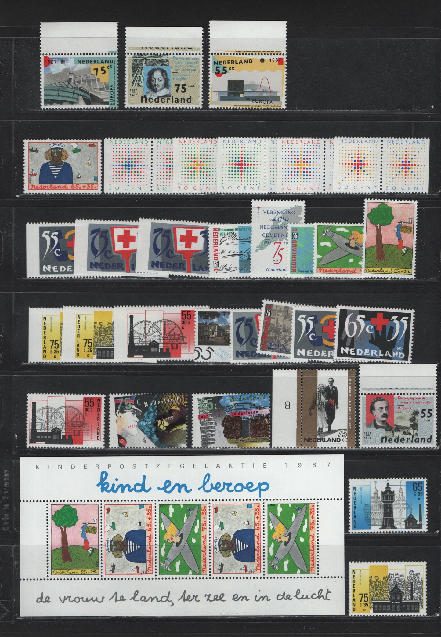 Lot 111 Netherlands SC#710-726, B626-B634a, 1987 Commemorative & Semi Postal Issues, 33 VFNH Singles, Pairs & Souvenir Sheets, Complete Year Set, Includes Booklet Singles & Pairs