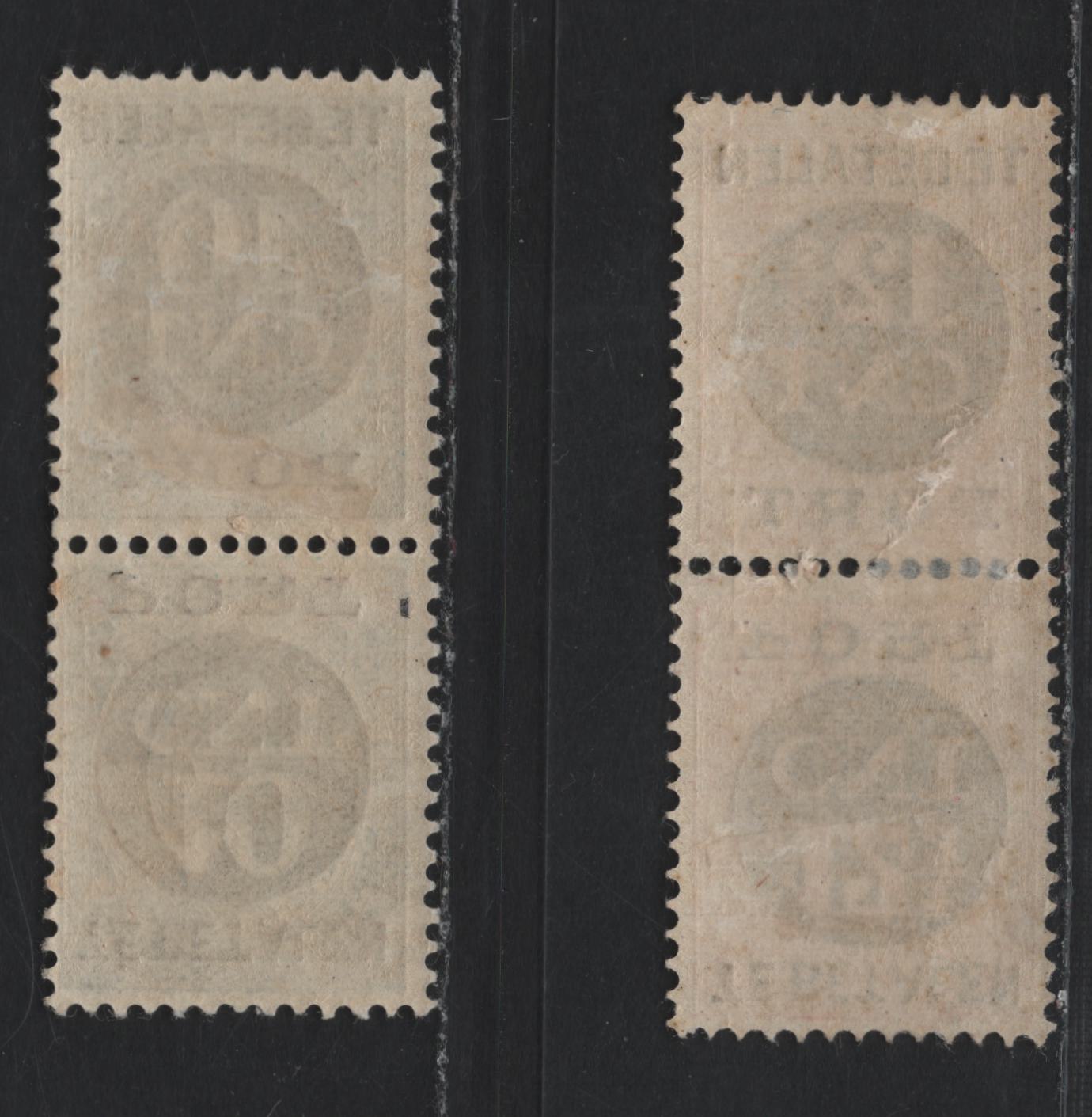 Lot 151 Netherlands SC#J78a-J79a 10c on 1.5c - 12.5c on 5c Blue - Carmine , 1924 Surcharged Postage Dues, 2 FOG Tete-Beche Pairs