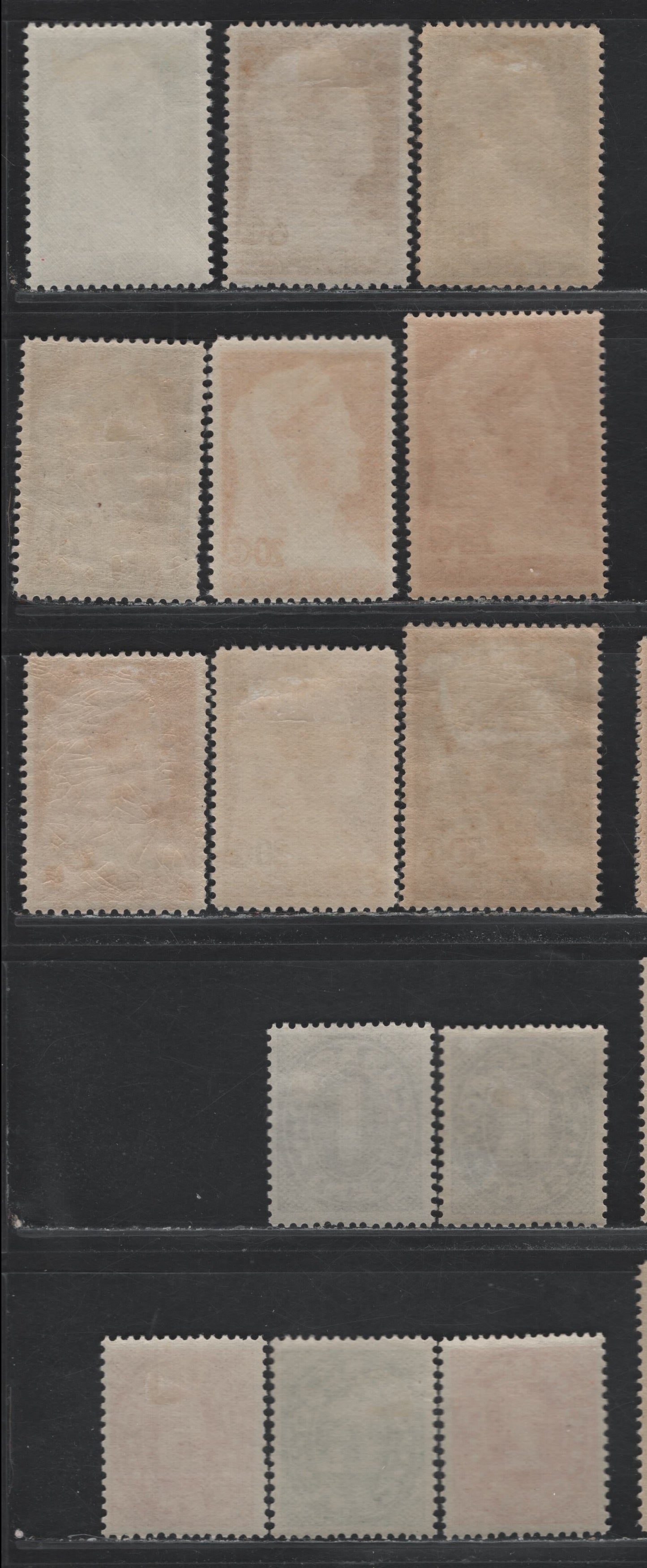 Lot 173 Netherlands Antilles SC#127-132, 134-138, 140-141, 143 1c - 2.5g Brown Black - Rose Lake , 1936 Numeral & Queen Wilhelmina Issue, 14 F/VFOG Singles, Perfs 13.5x13 & 13x14