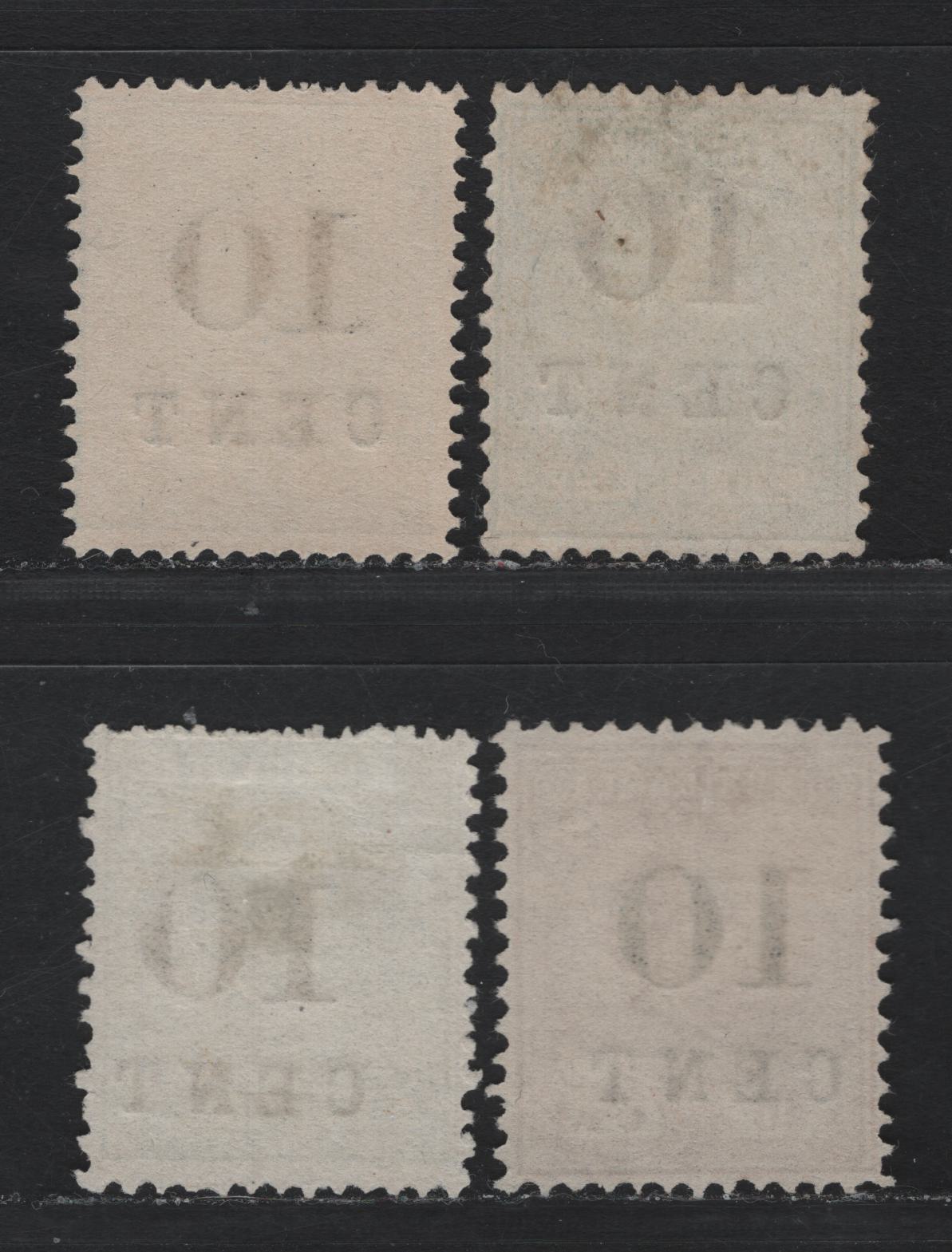 Lot 247 Surinam SC#31, 33-35 10c on 12.5c - 10c on 30c Slate Black - Red Brown , 1898 Surcharged Issue, 4 Fine/Very Fine Unused Singles, No Gum As Issued, Perfs 13.5x13.25 (12.5c), 12.75x12.25 (10c on 25c) and 12.5x12 (10c on 20c and 10c on 30c)