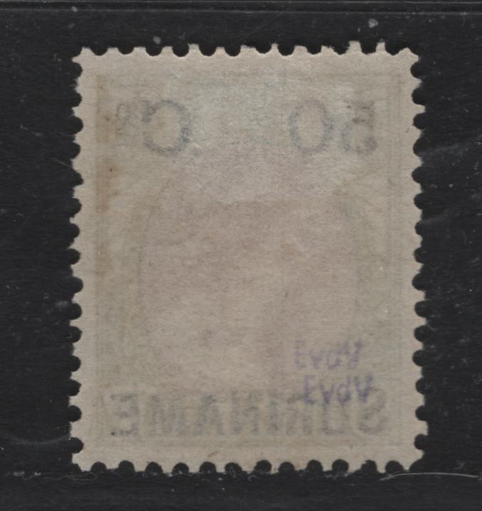 Lot 248 Surinam SC#36 50c on 50c Bronze Green & Red Brown , 1900 Overprinted Queen Wilhelmina Issue, A VFOG Single, Scarce Gummed Example