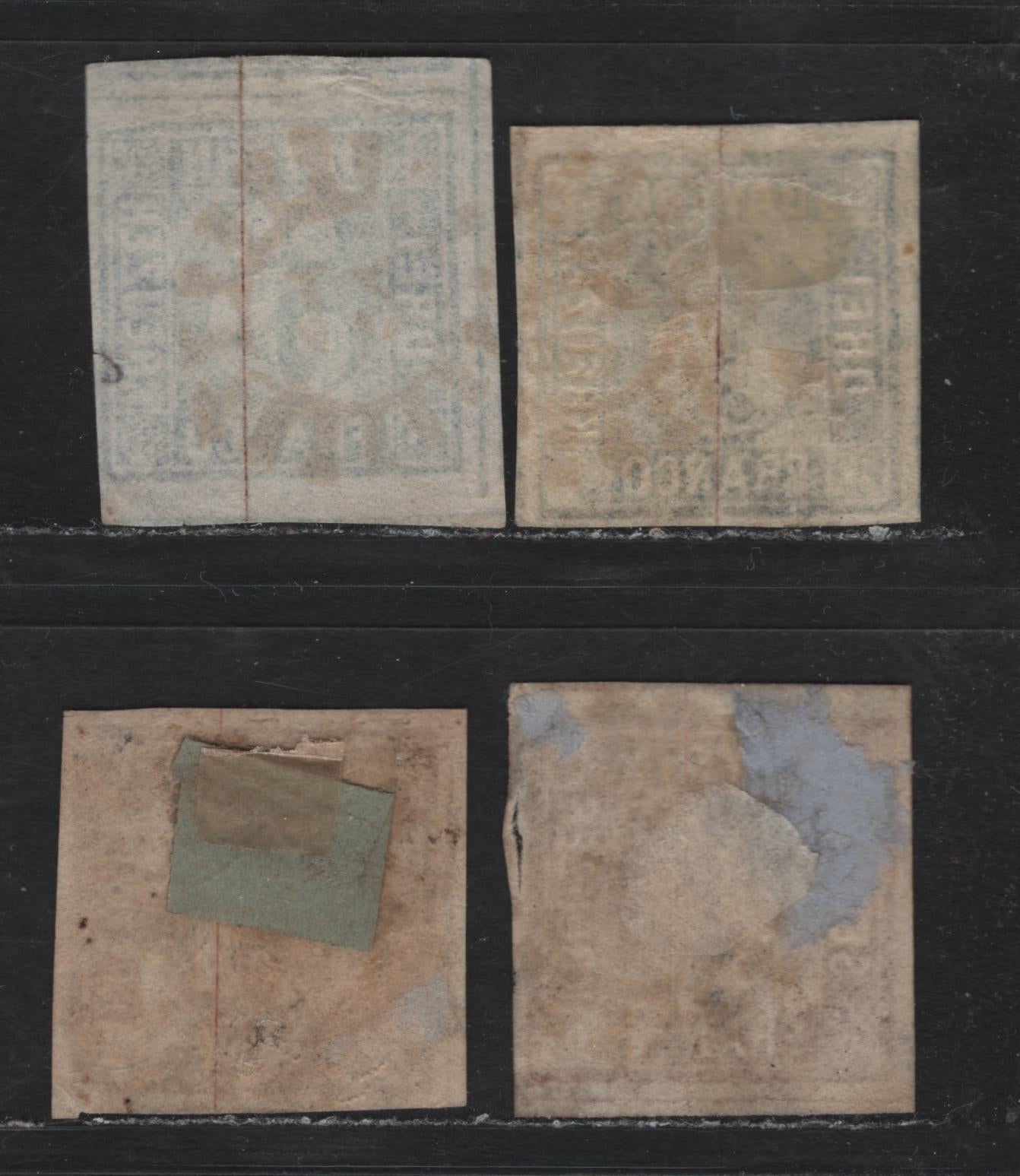 Lot 1 Bavaria SC#2, 5 (Michel# 2II4, 2II5, 4II2, 4II3) 3kr - 6kr Blue - Red Brown , 1849-1858 Numeral Issue, 4 Very Fine Used Singles, Various Plates & Cancels