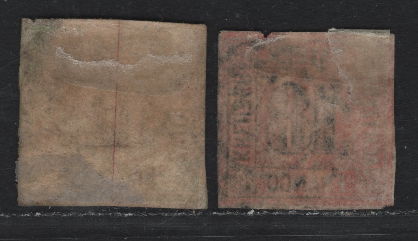 Lot 15 Bavaria SC#13-14 (Michel# 12, 13a) 12kr - 18kr Yellow Green - Vermillion Red , 1862 Numeral Issue, 2 Fair/Very Good Used Singles, Both With #270 Open Millwheel Cancel, 12k Has A Shallow Thin & 18k Has A Small Nick At The Top
