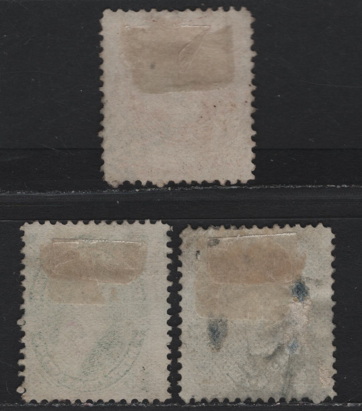 Lot 224 Argentina SC#18A, 19-20 10c - 5c Green - Vermillion , 1867-1868 Rividavia, Belgaro & San Martin Issue, 3 Good/Very Good/Fine Used Singles, 5c Blue Background of Horizontal Lines, 5c Vermillion Background of Crossed Lines, Three Thin Spots On 15c.