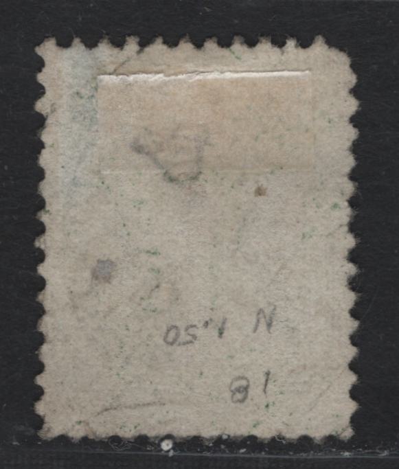 Lot 333 Canada #18 12.5c Yellow Green , 1859-1864 First Cents Issue, A Very Good Used Single, Thick Soft Wove (Cents-EEE) Paper, Perf 12x11.75, Shallow Thin At UR Visible Only In Backlight, Diamond Grid Cancel.