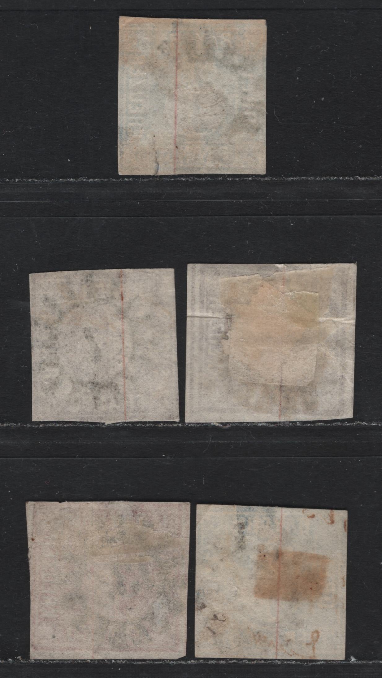 Lot 4 Bavaria SC#2, 4-5 (Michel# 2II5, 4III, 3Ia) 3kr - 1kr Pale Blue - Pink , 1849-1858 Numeral Issue, 5 Ungraded Used Singles, Plates 5, 2 & 1, Various Closed Millwheel Cancels