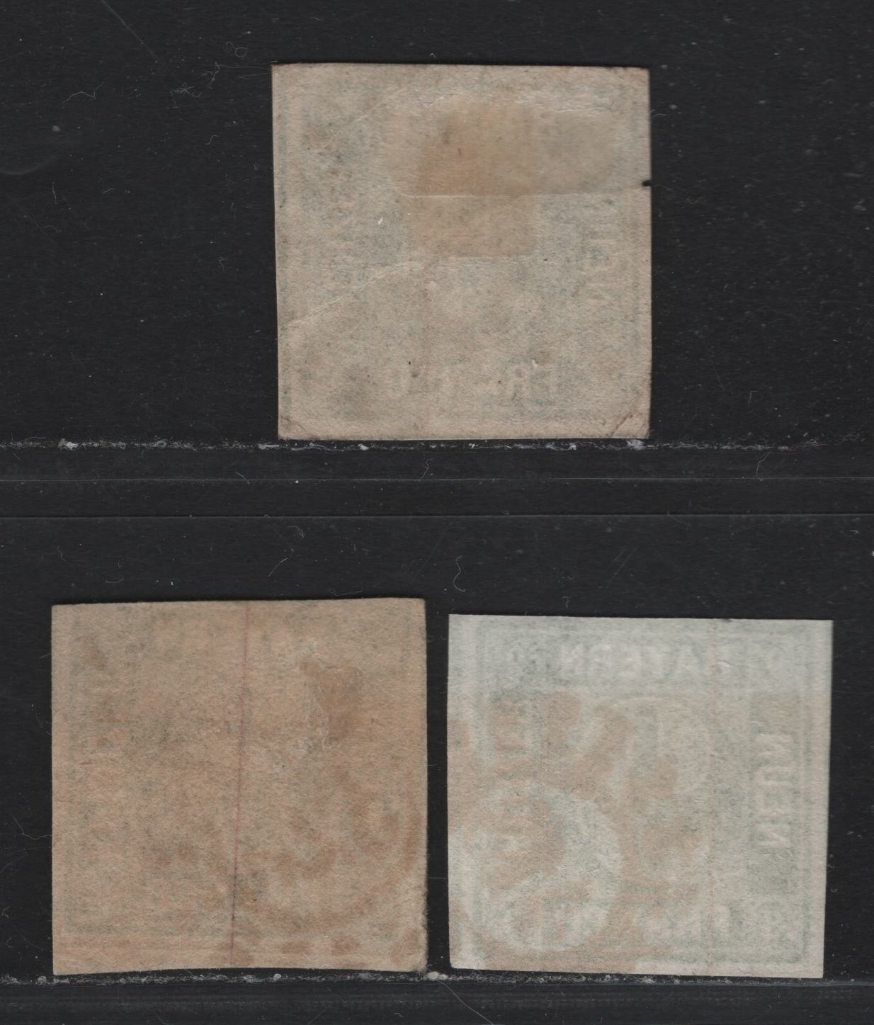 Lot 6 Bavaria SC#6 7kr Yellow Green , 1850-1862 Numeral Issue, 3 Very Good/Fine Used Singles, Plate 3, # 186 Closed (Gungkofen), #325 (Muntch) & #418 (Traunslein) Millwheel Cancels