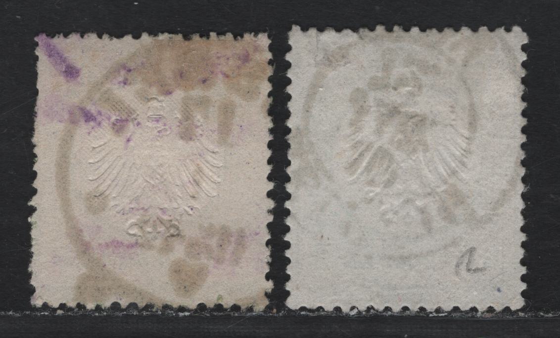 Lot 73 Germany SC#2, 2b (2a-b) 1/3gr Yellowish Green & Dark Grayish Emerald Green , 1872 Eagle With Small Shield Issue, 2 Fine Used Singles, January 10th 1872 Leipzig CDS