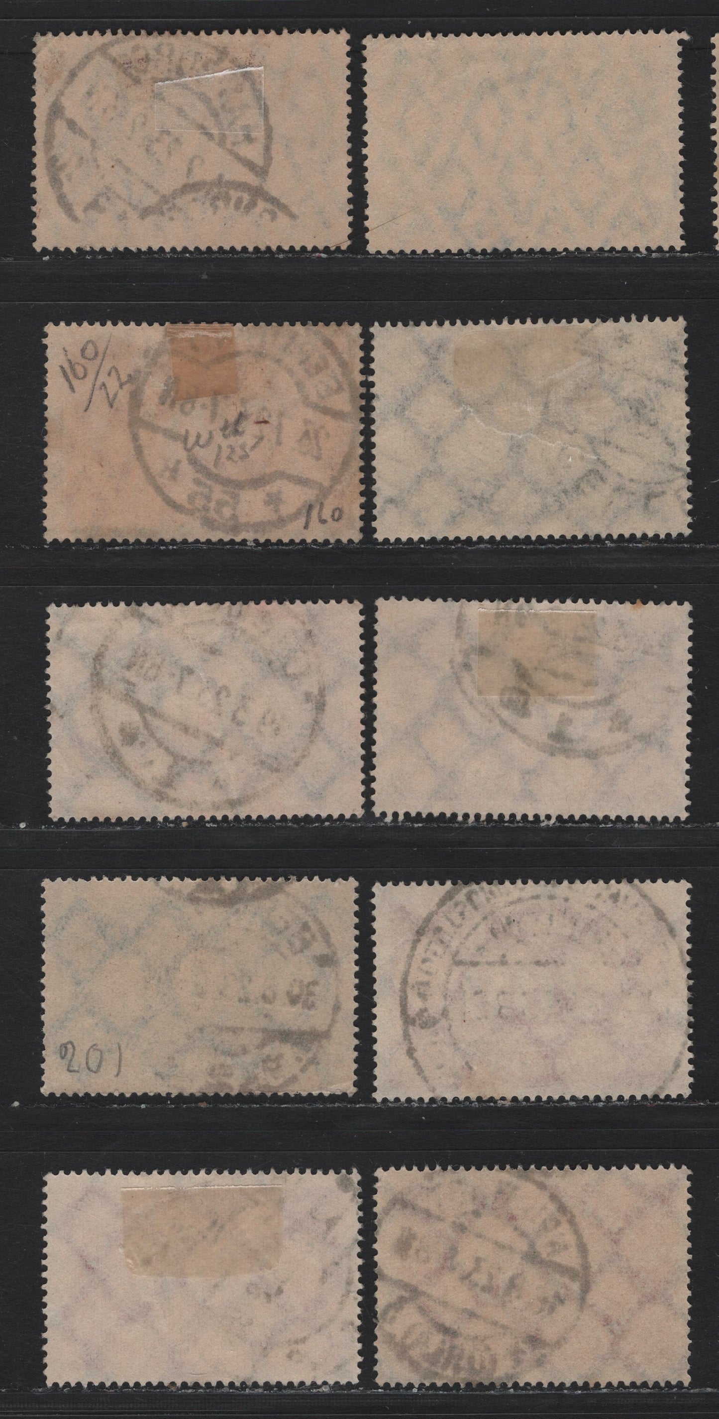 Lot 103 Germany SC#156, 158, 160, 199-201, 203 (219, 221, 223, 247, 248a, 249, 251) 100m - 500m Brown Purple - Orange , 1921-1923 Numeral Issues, 10 Fine/Very Fine Used Singles, Network Wmk