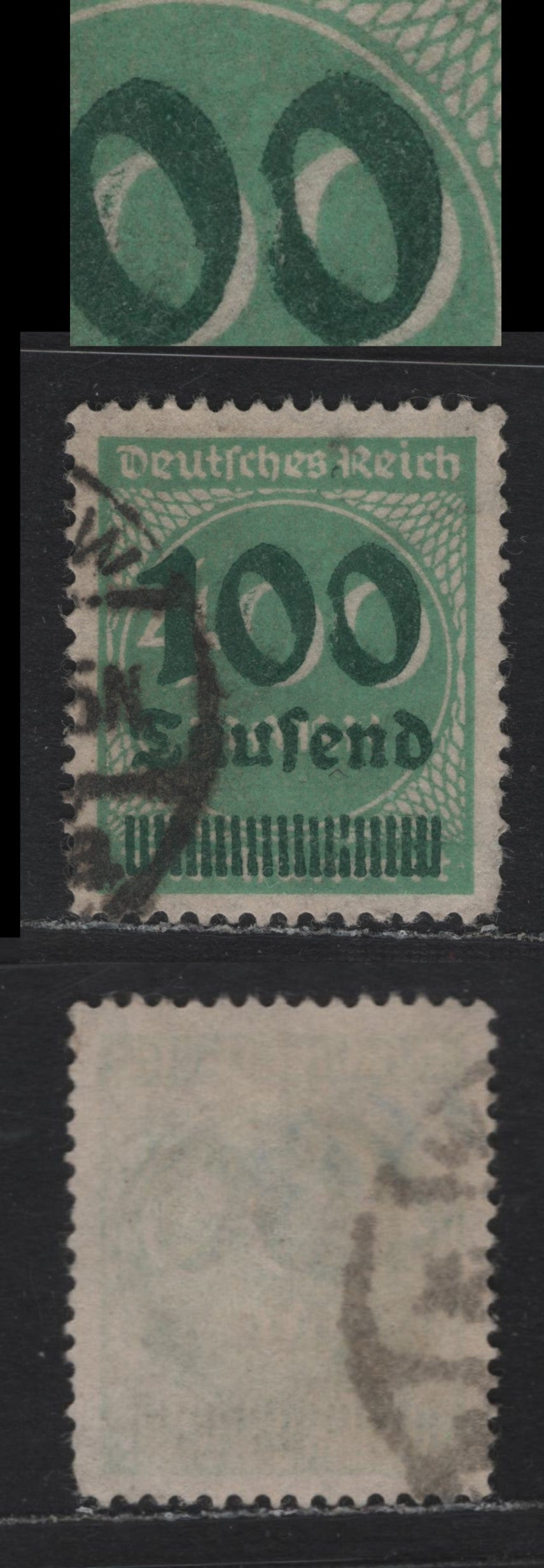 Lot 166 Germany SC#254var (290var) 10th on 400m Light Green , 1923 Surcharged Issue, A Very Fine Used Singles, Postally Used, Showing Constant Dented '0' At Left, Unlisted In Michel.