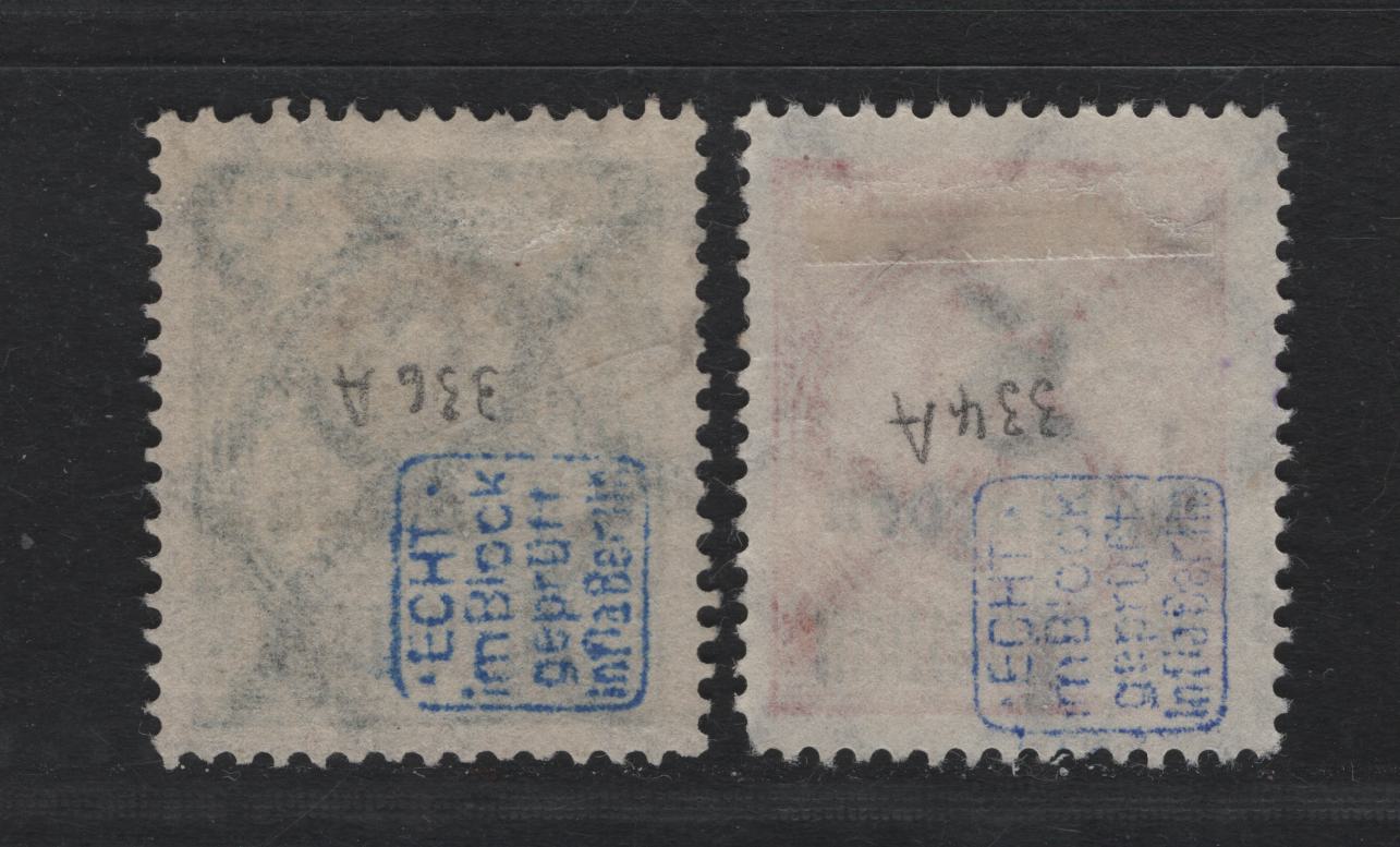 Lot 221 Germany SC#313, 315c (334AP, 336Wa) 5mlrd on 10m - 10mlrd on 50m Orange - Deep Olive Green , 1923 Final Surcharged Issue, 2 Fine/Very Fine Used Singles, Postally Used, BPP Guarantee Hand Stamps