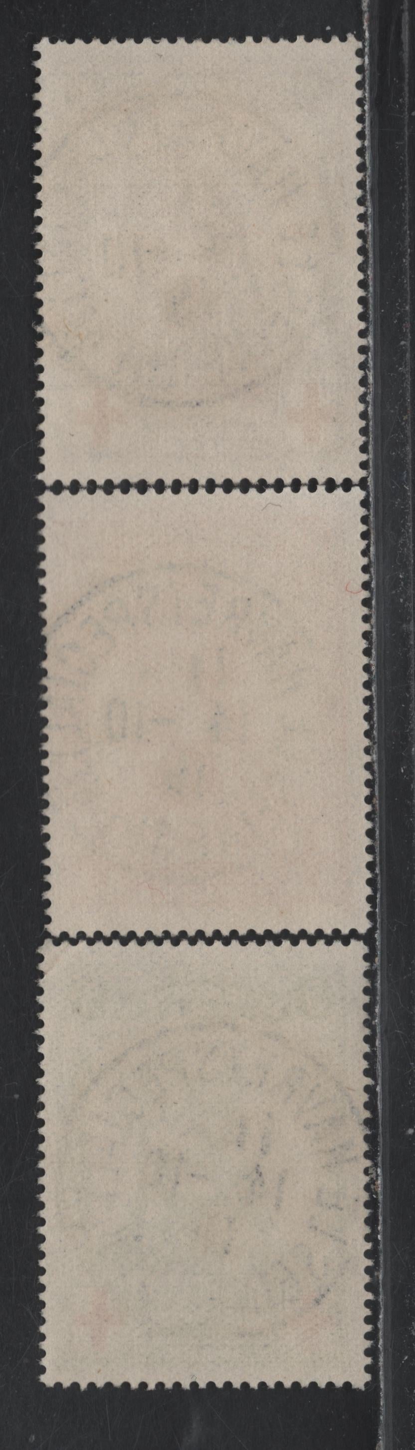 Lot 259 Belgium (C) SC#B28-B30 5c - 20c Green & Red - Violet & Red , 1914 Semi Postal Issue, 3 Fine/Very Fine Used Singles, Genuine Examples Showing The Tail On Q Of elgique, SON October 14 1914 CDS Cancel