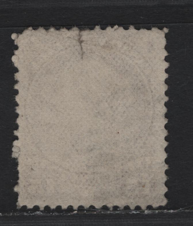 Lot 51 Canada #29v 15c Grayish Purple , 1868-1876 Large Queen Issue, A Fair Used Single, FO-Y Paper (Bothwell Paper), Perf 12, Large Tear At Top Through 'O' Of Postage.