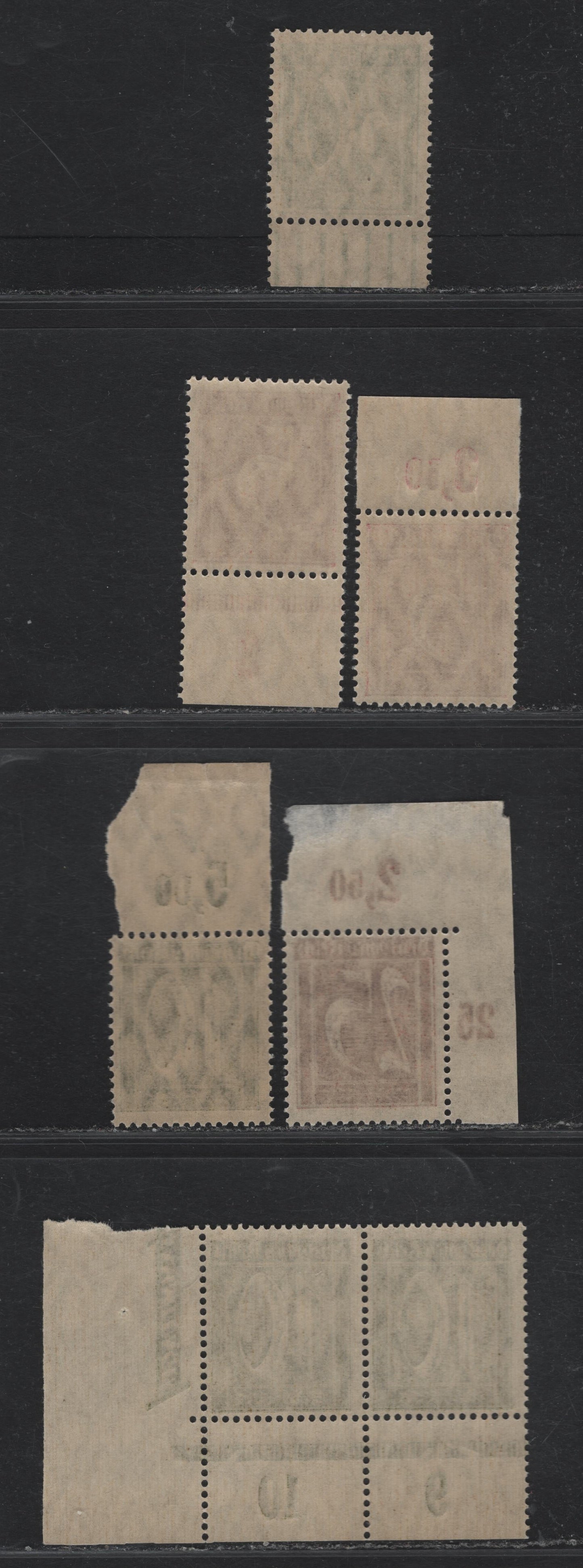 Lot 64 Germany SC#137-141 (158POR, 159aPOR, 161POR, 162POR) 5pf - 25pf Claret - Brownish Red , 1921 Numeral, Farmers, Iron Workers & Miners Issue, 6 F/VFNH Sheet Margin Singles & Pair