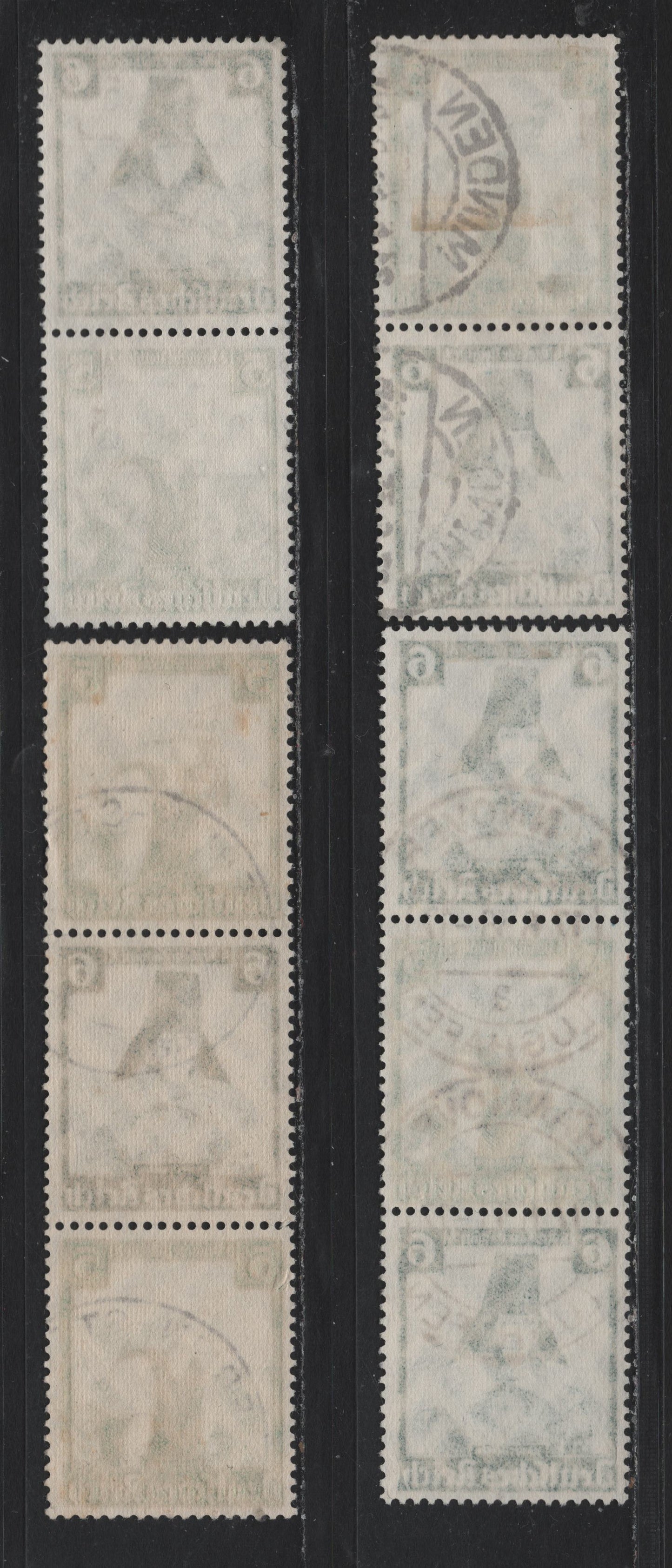 Lot 123 Germany SC#B71-B72 (S231-S234) 5pf+3pf - 6pf+4pf Emerald - Dark Green , 1935 Costumes Semi Postal Issue, 4 Very Fine Used Vertical Booklet Pairs & Strip Of 3