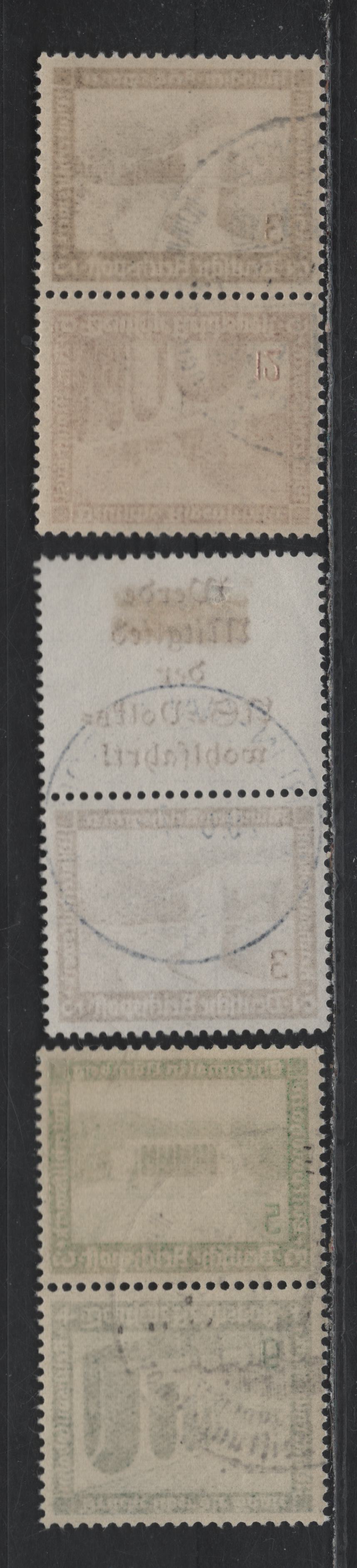 Lot 130 Germany SC#B93, B95-B96, B98 3pf+2pf - 12pf+6pf Brown - Brown Carmine , 1936 Architecture Semi Postal Issue, 3 Very Fine Used Vertical L-S & Tete-Beche Booklet Pairs, Tete-Beche Pairs Are CTO With Full NH Gum