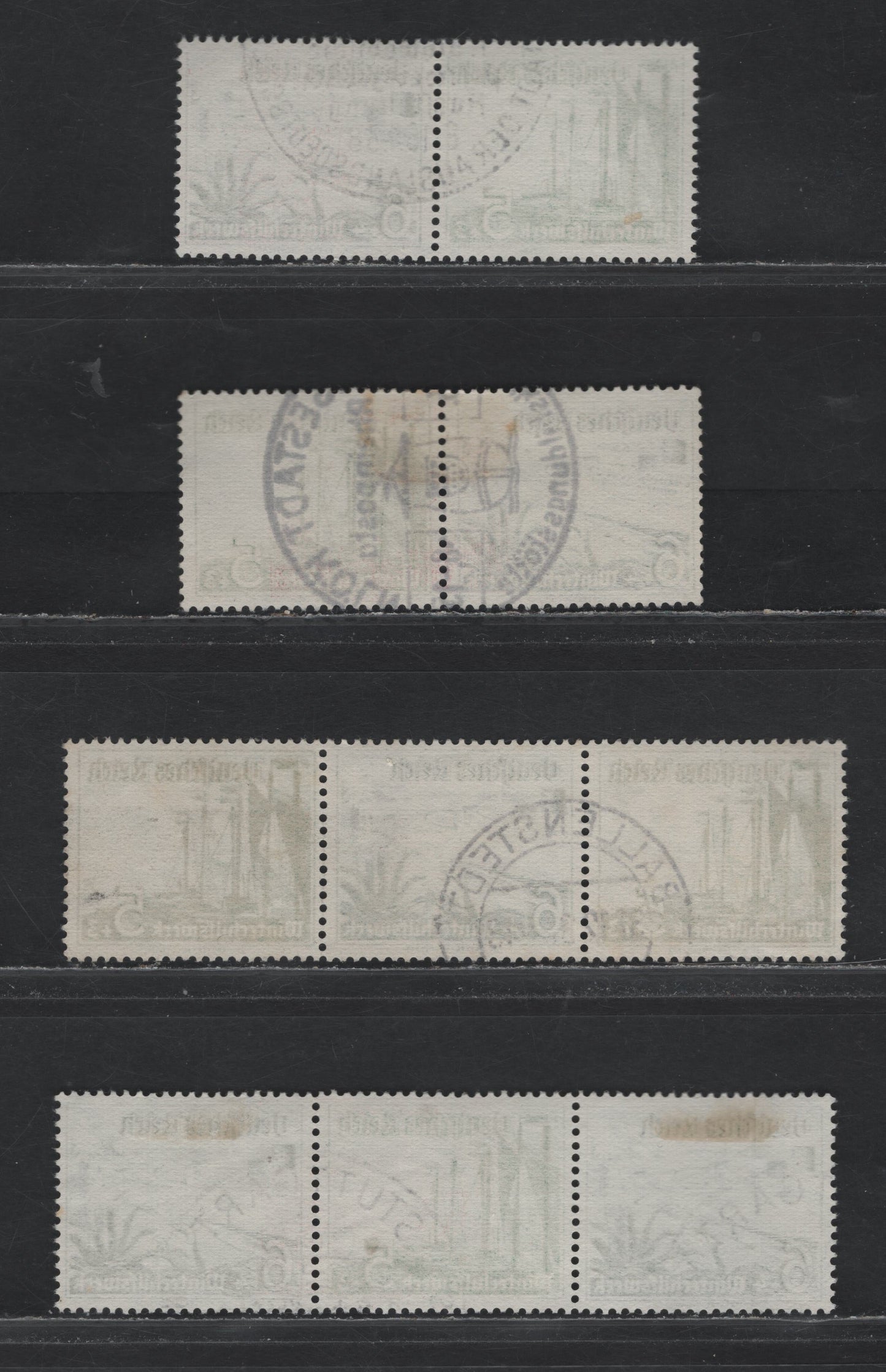 Lot 137 Germany SC#B109-B110 (W123-W126) 5pf+3pf - 6pf+4pf Yellow Green - Dark Green , 1937 Ships Semi Postal Issue, 4 Very Fine Used Horizontal Booklet Pairs & Strips