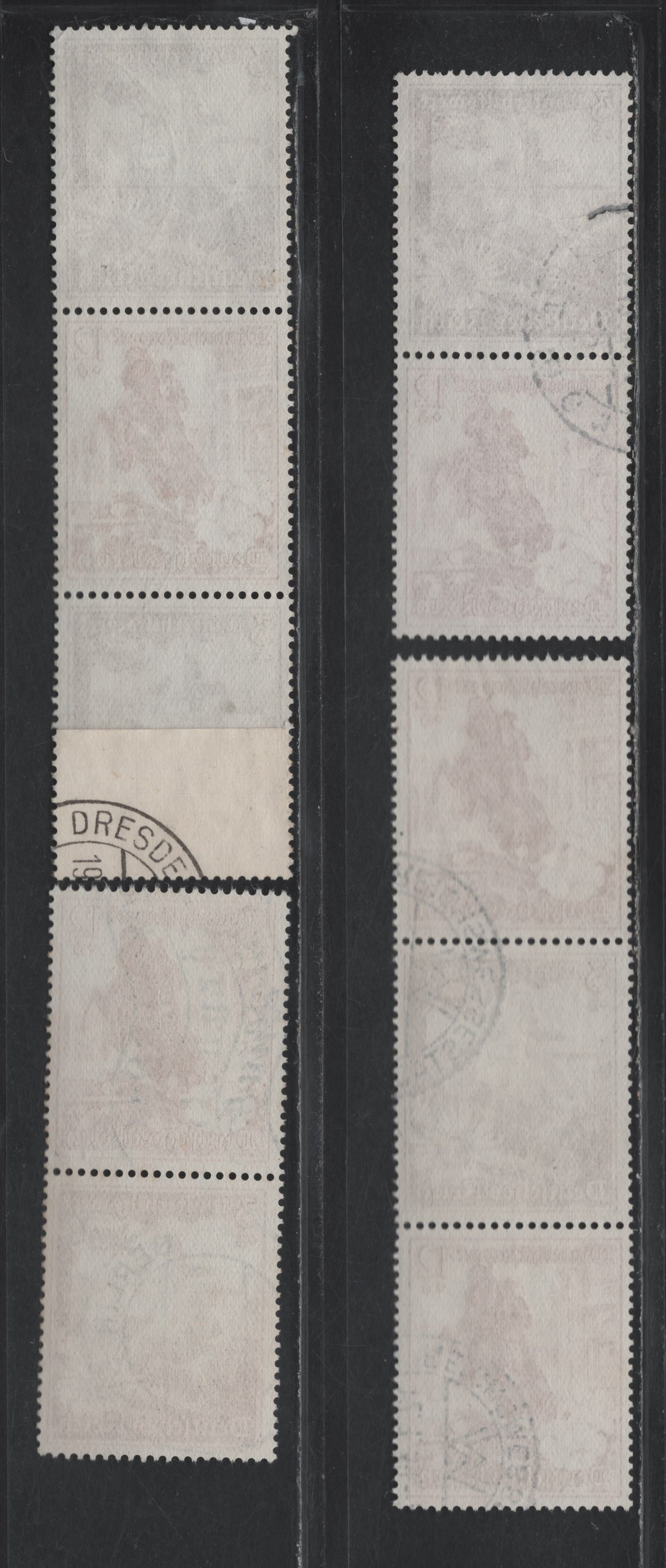 Lot 142 Germany SC#B123, B128 (S249-S252) 3pf+2pf - 12pf+6pf Olive Brown - Dark Carmine , 1938 Winter Help Semi Postal Issue, 4 Fine/Very Fine Used Vertical Booklet Pairs & Strips