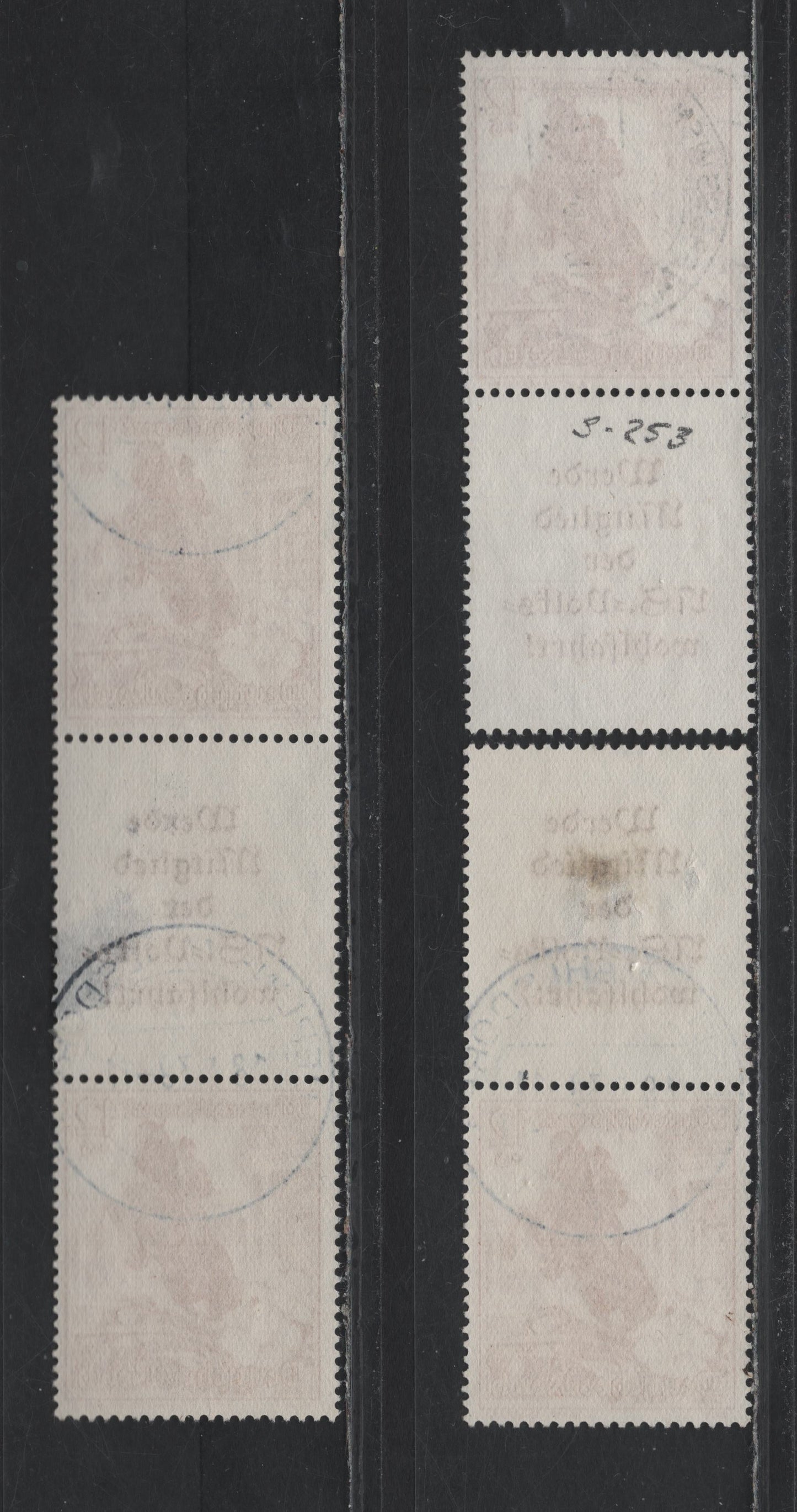 Lot 143 Germany SC#B128 (S253-S255) 12pf+6pf Dark Carmine , 1938 Winter Help Semi Postal Issue, 3 Fine/Very Fine Used Vertical L-S, S-L Booklet Pairs & S-L-S Booklet Strip of 3