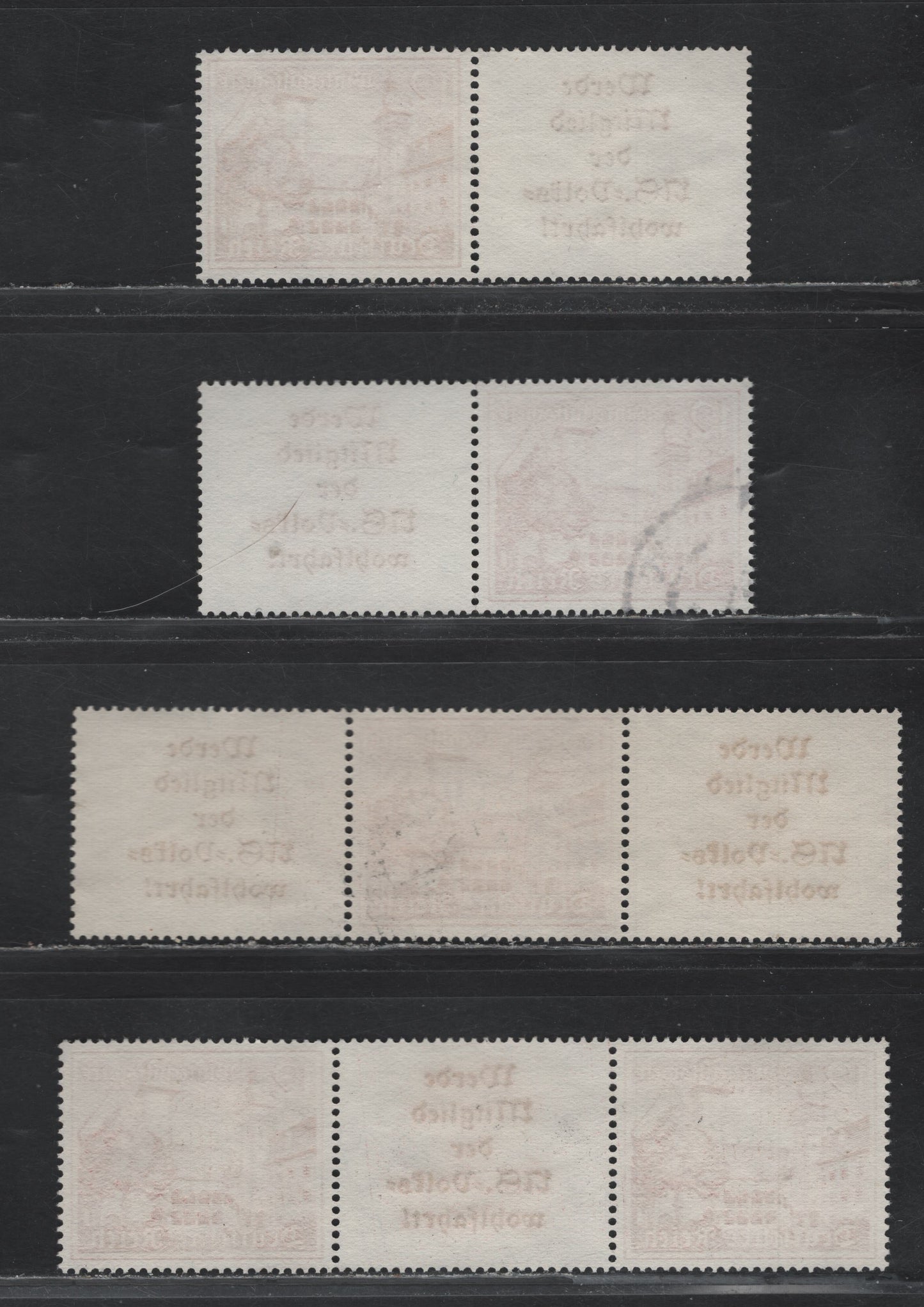 Lot 146 Germany SC#B165 (W140-W143) 12pf+6pf Dark Carmine , 1939 Buildings Winter Relief Semi Postal Issue, 4 Fine/Very Fine Used Horizontal S-L & L-S Booklet Pairs & S-L-S & L-S-L Booklet Strips Of 3