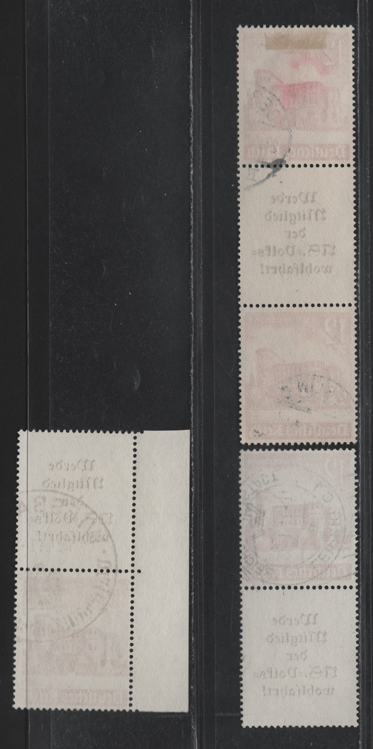 Lot 150 Germany SC#B182 (S262-S264) 12pf+6pf Carmine , 1940 Buildings Winter Help Issue, 3 Fine/Very Fine Used Vertical L-S & S-L Booklet Pairs & S-L-S Booklet Strip