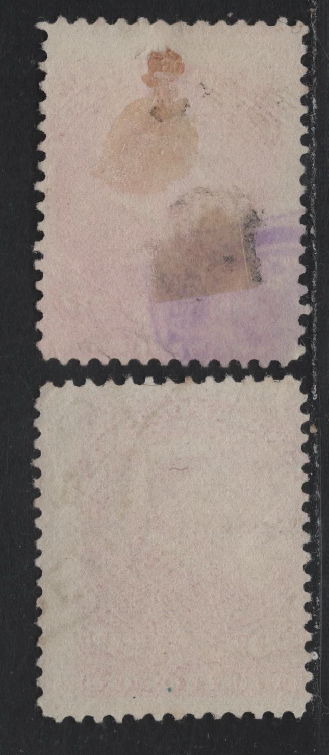 Lot 33 Canada #46 20c Vermillion & Bright Vermillion Queen Victoria, 1888-1897 Small Queen Issue, 2 Good/Very Good Used Singles, 20-J & 2O-EE Papers, Perfs 12 & 12.2x12.1