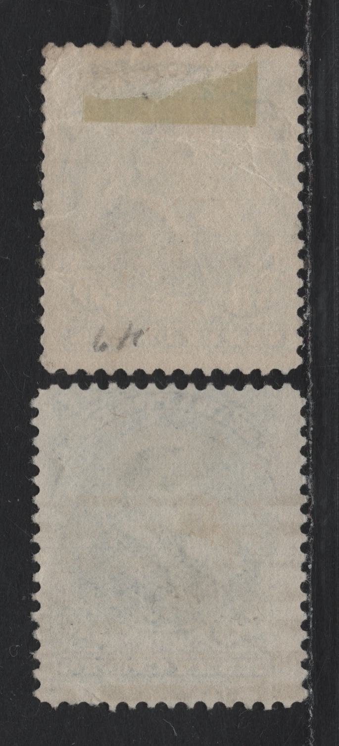 Lot 38 Canada #47 50c Blue Queen Victoria, 1888-1897 Small Queen Issue, 2 Good Used Singles, 2O-J & 2O-EE Paper, Perf 12, Heavy Horizontal Crease On 2O-J Paper.