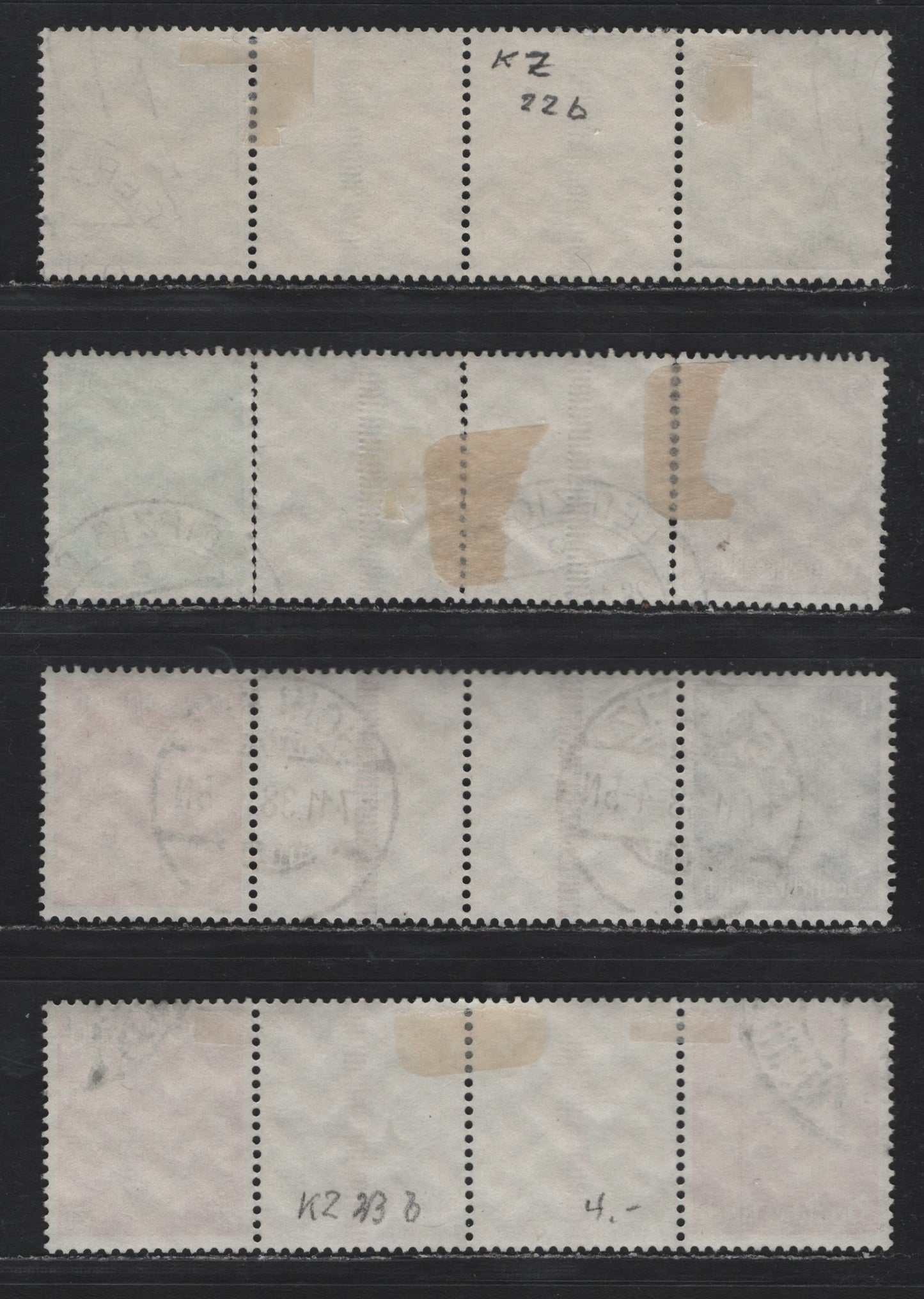 Lot 74 Germany SC#415-416, 418-420, 422 (Kz222, 23.2, 24&25) 1pf - 12pf Black - Carmine , 1933-1936 Hindenberg Issue, 2 Very Fine Used Horizontal Booklet Tete-Beche Gutter Paits, Spacing Of the Bars On The 6pf Pair Being 21mm
