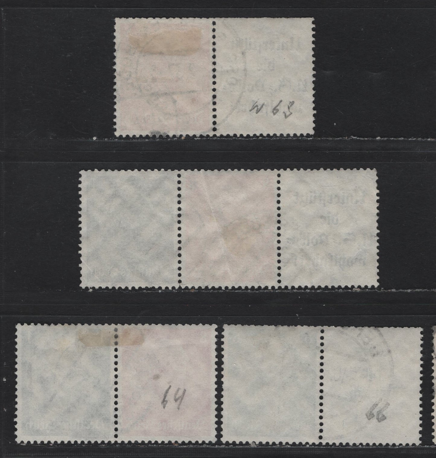 Lot 82 Germany SC#415, 419-420 (W63-W66) 1pf - 8pf Black - Orange , 1933-1936 Hindenberg Issue, 4 Fine/Very Fine Used Horizontal Booklet Pairs+Label & Label-Stamp-Stamp Booklet Strips, 8pf Stamp In Strip Has An Internal Diagonal Crease