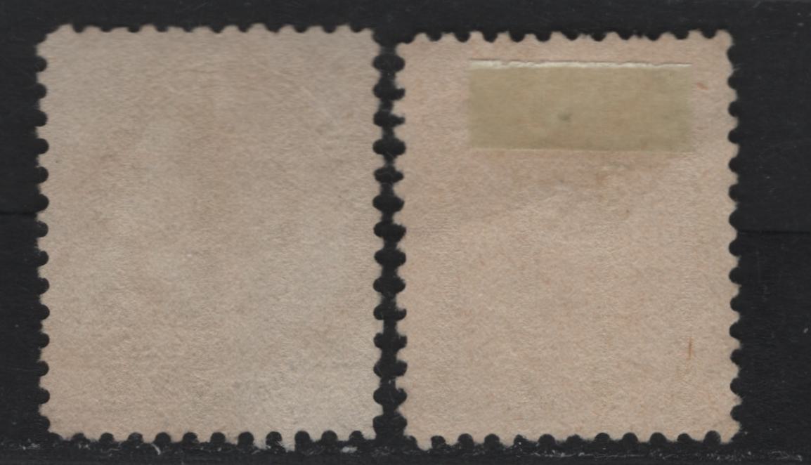 Lot 119 Canada #81 7c Dull Greenish Yellow - Deep Bright Greenish Yellow Queen Victoria, 1898-1902 Numeral Issue, 2 Very Good/Fine Used Singles, ABN-A & ABN-X Papers, Perf 12, Light Diagonal Bend On ABN-A Paper.