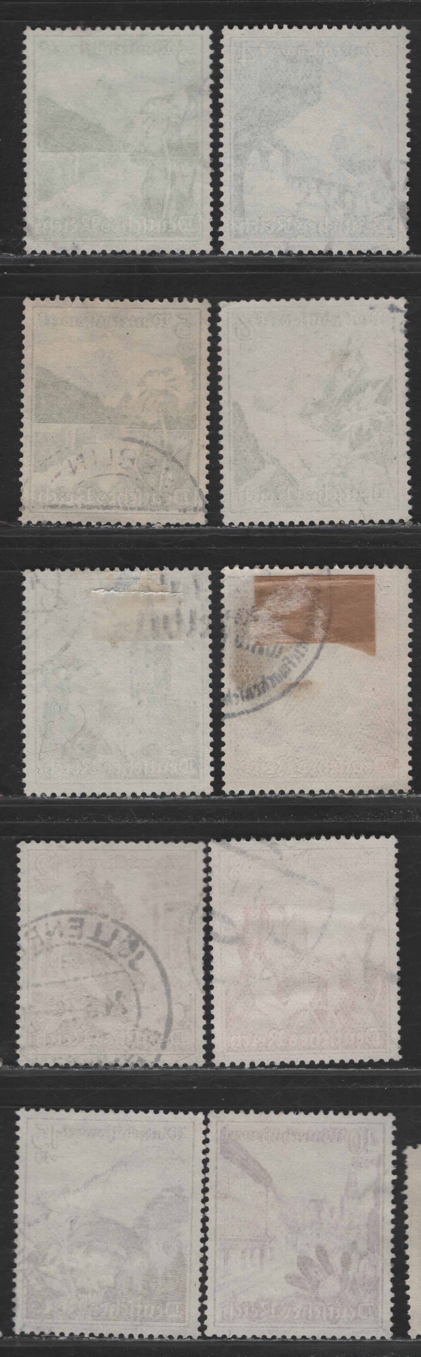 Lot 224 Germany SC#B123-B131 (675-683) 3pf+2pf - 40pf+35pf Olive Brown - Plum , 1938 Winter Aid Semi Postal Issue, 10 Fine/Very Fine Used Singles, Includes 2 Shades of 5pf+3pf