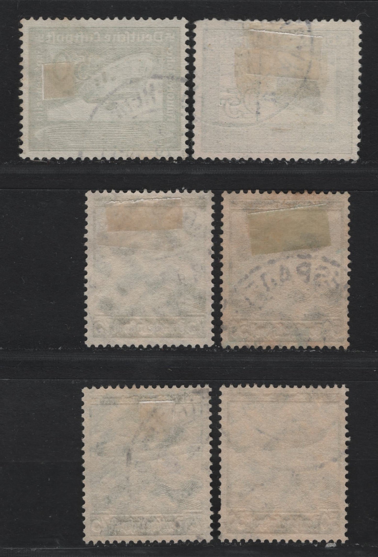 Lot 250 Germany SC#C57-C60 (607x-608x, 607y-608y, 669-670) 50pf Dark Blue - Emerald Green , 1936-1938 Airmail Issue, 6 Very Fine Used Singles, 1936 Issue Being Wmk Swastika's With Upper Hook Facing Left & Right