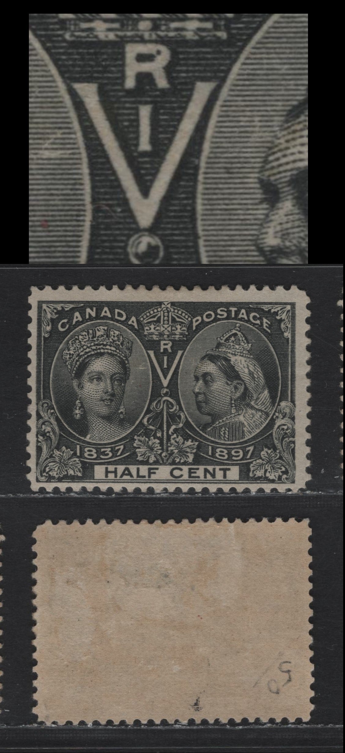 Lot 34 Canada #50 1/2c Black Queen Victoria, 1897 Diamond Jubilee Issue, A FOG Single, ABN-QQQQ Paper, Perf 12