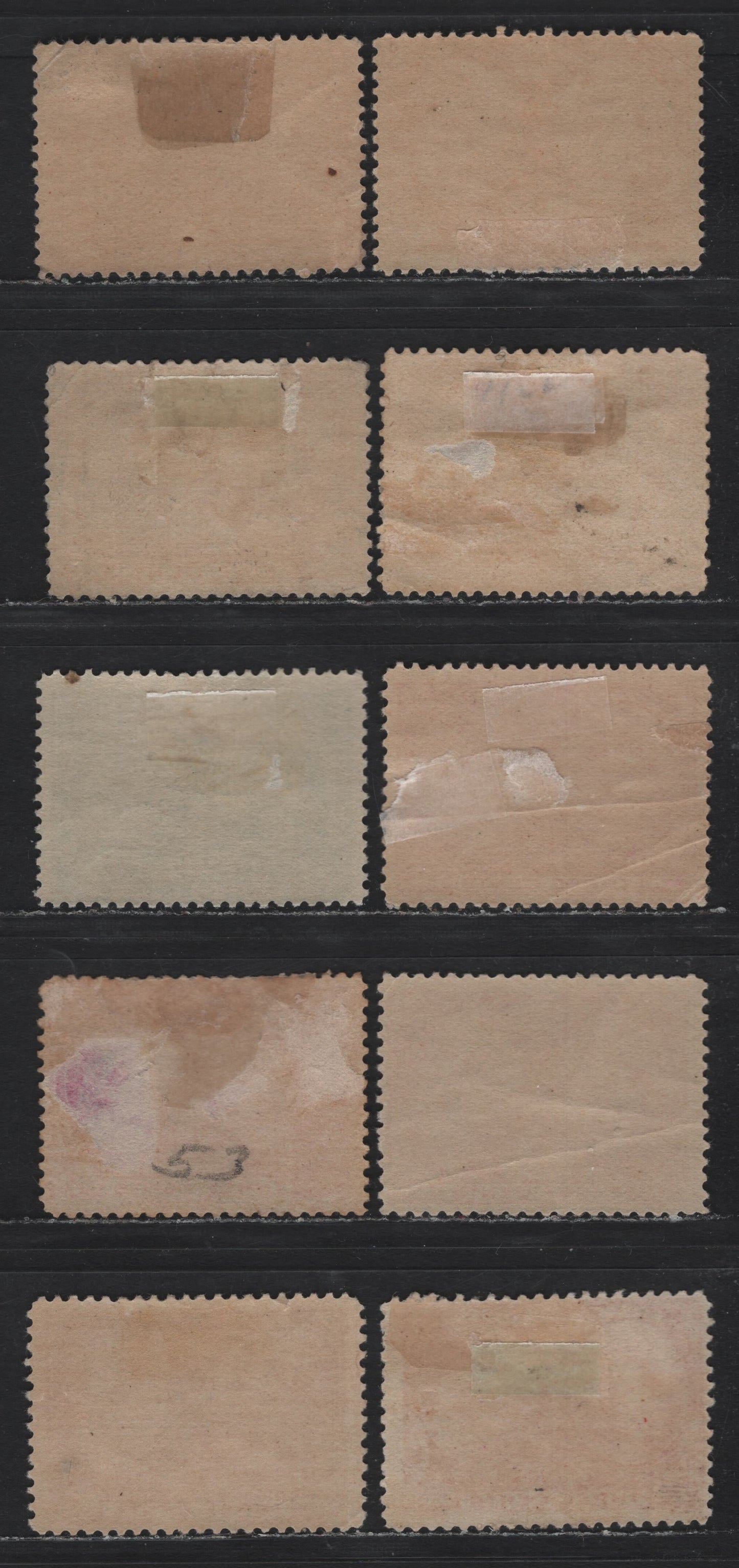 Lot 40 Canada SC#51, 51i, 52i, 53, 53i 1c-3c Orange, Yellow Orange, Deep Green, Bright Rose, Rose, 10 Fair-Fine OG Singles On Various Papers, Completely Unchecked As To Specific Types & Perfs, Several With Small To Moderate Faults