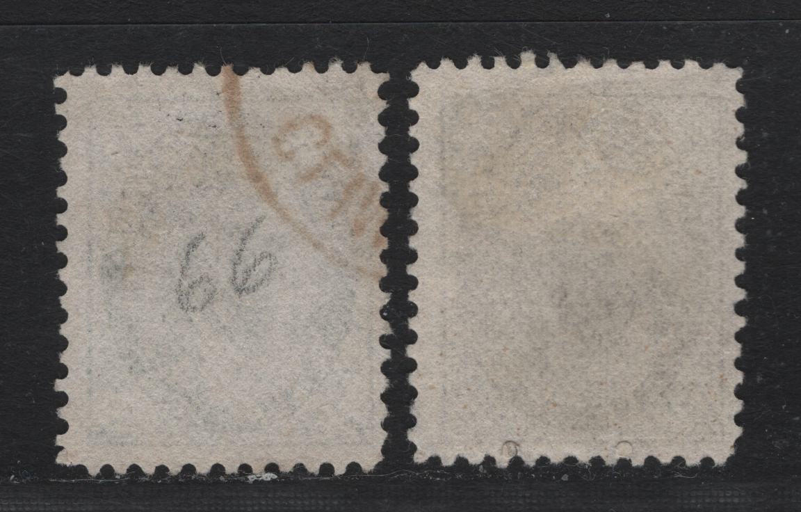 Lot 74 Canada #66 1/2c Black Queen Victoria, 1897-1898 Maple Leaf Issue, 2 Fine Used Singles, ABN-Y Paper, Perfs 12 & 12x11.9