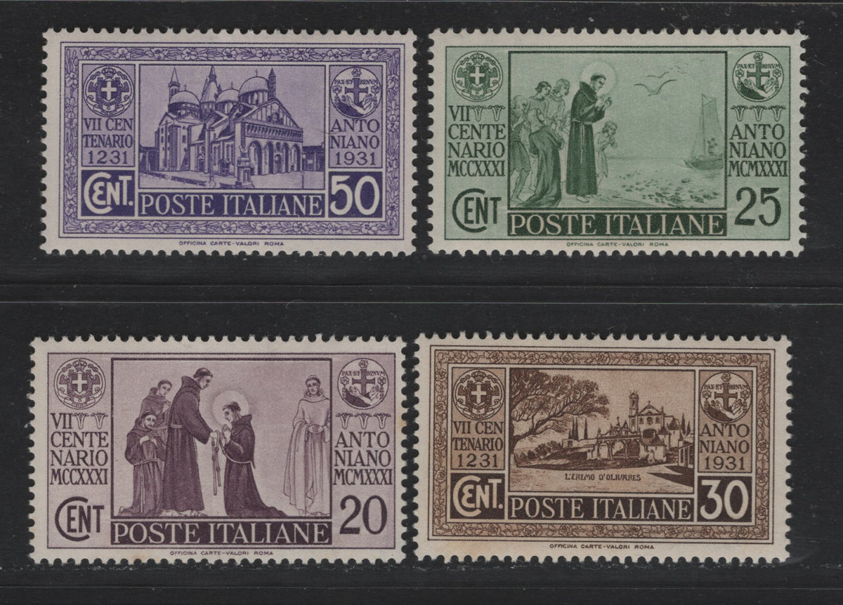 Lot 25 Italy SC#258-261 20c - 50c Dull Violet - Violet, 1931 St. Anthony of Padua Issue, 4 Fine/Very Fine Used Singles