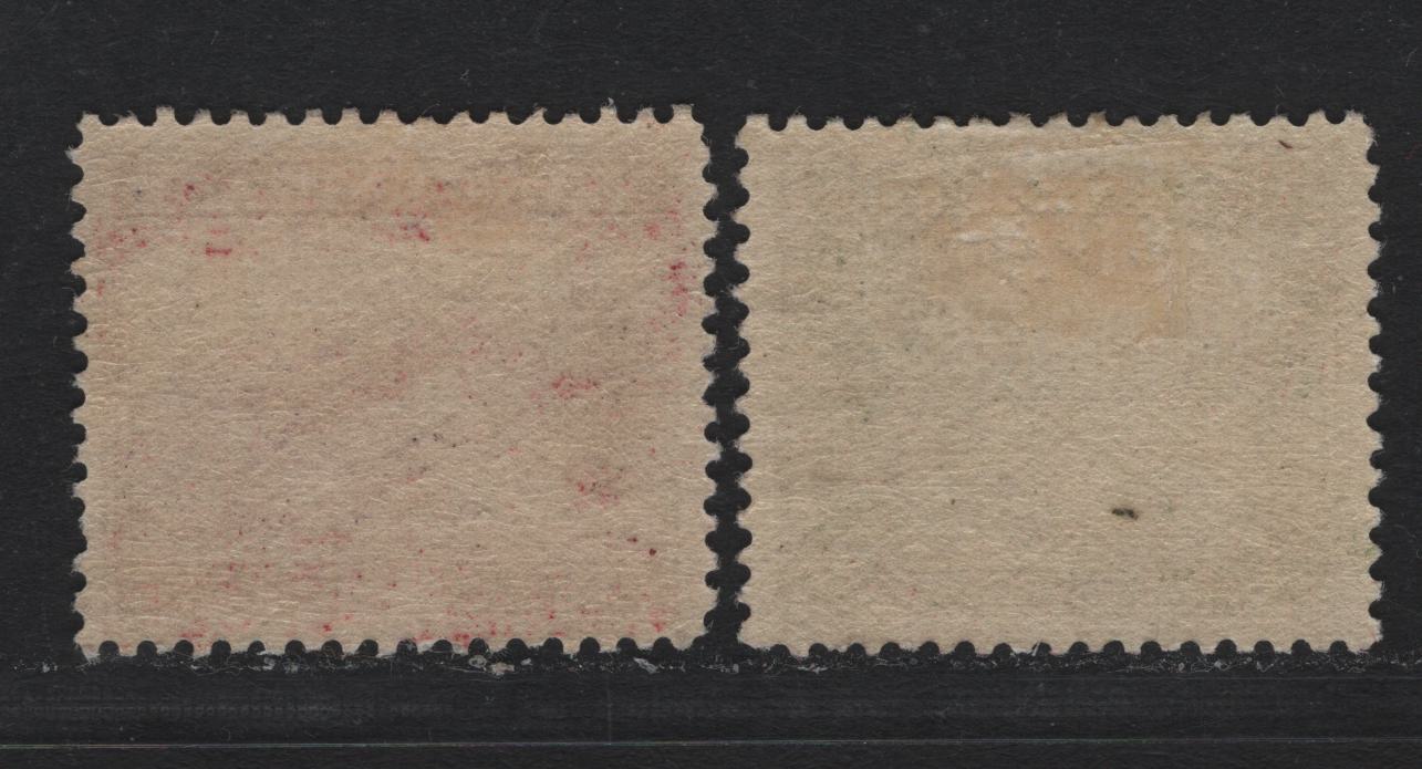 Lot 250 Newfoundland #140-141 11c - 12c Olive Green - Claret, 1923-1928 Pictorial Issue, 2 VFOG Singles, WM-N Papers, Comb Perf 14 & Line Perf 14