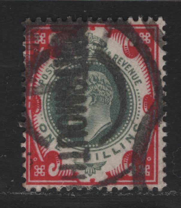 Lot 42 Great Britain SG#257 1/- Dull Green & Carmine, 1902-1910 King Edward VII Issue, A Very Good Used Single, De La Rue Printing, Portsmouth Parcel Cancel