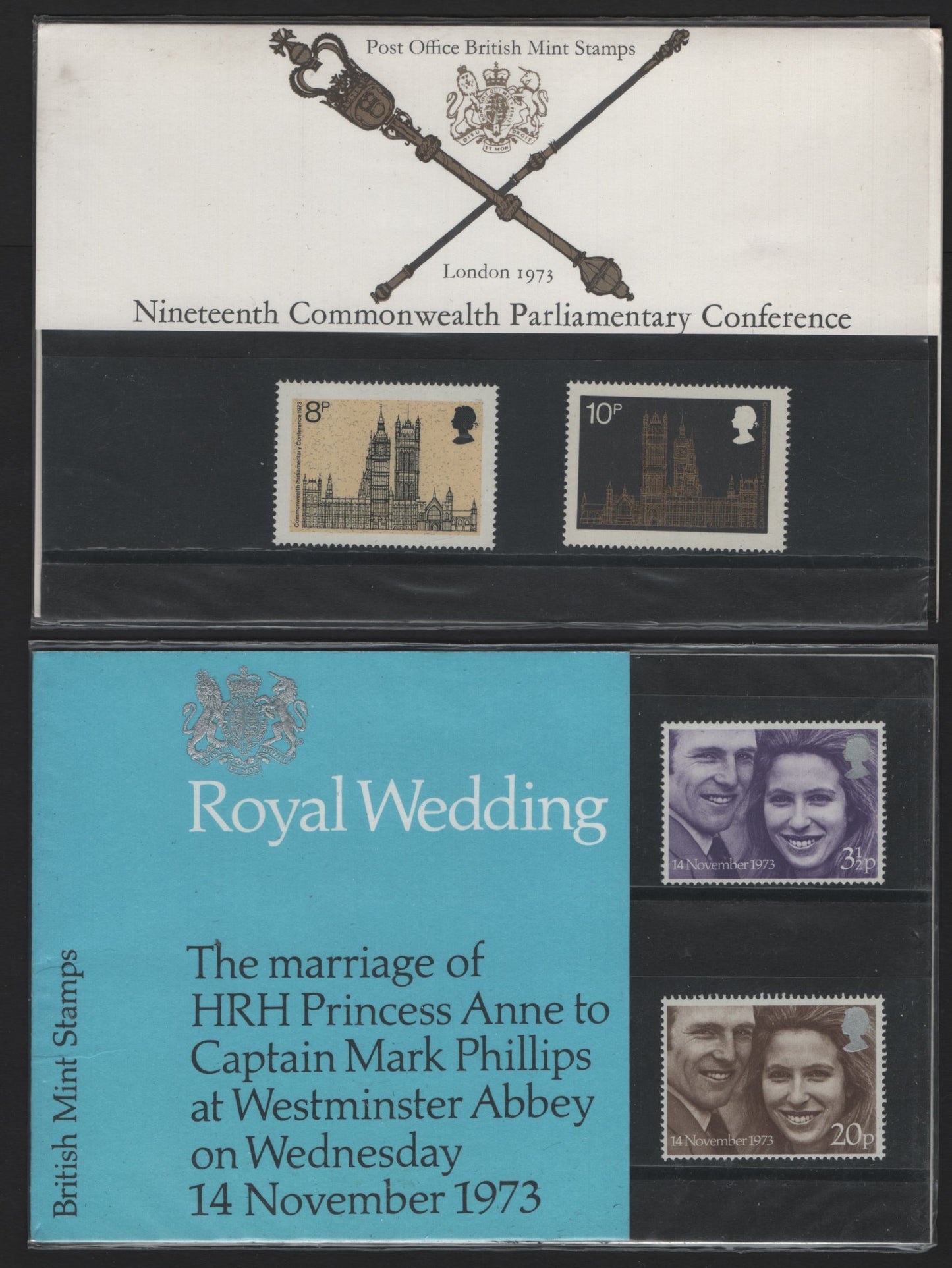 Lot 225 Great Britain (C) SG#54 & 56, 1973 Presentation Packs, A VFNH Collection, Parliamentary Conference & Royal Wedding Issues