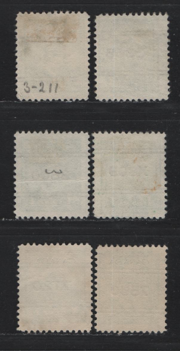 Lot 308 Canada #249xx 1c Green , 1942-1943 KGVI War Issue, 6 Fine/Very Fine Used Singles, Precancels From Many Money Order Offices, Not Checked As to Specific Paper Types